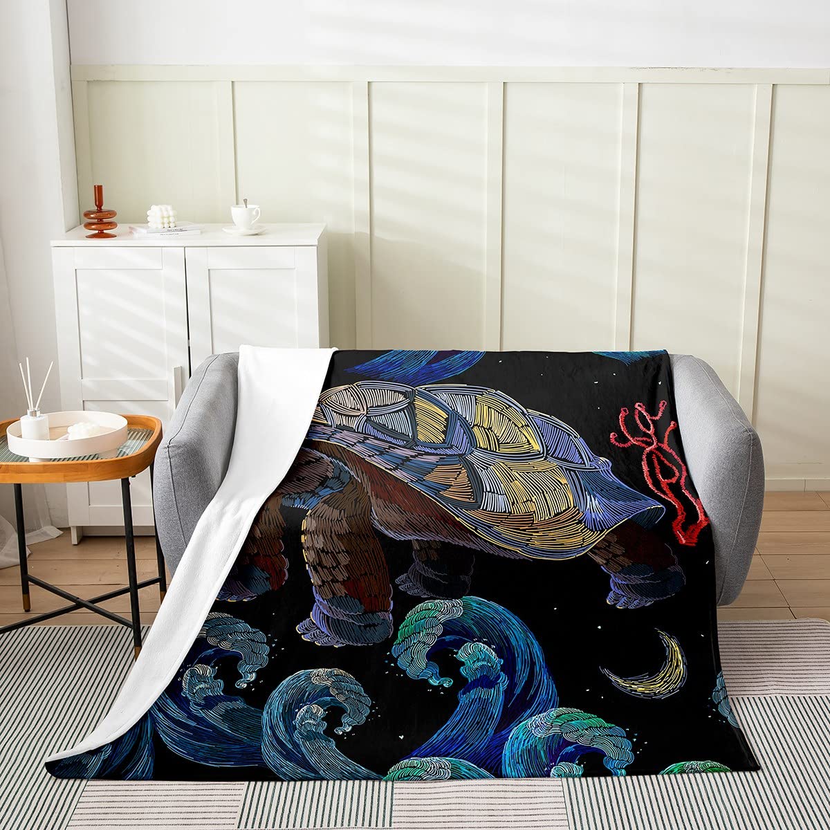Sea Turtle Fleece Throw Blanket - All Season Soft Microfiber Plush Blanket for Kids, Boys & Girls - Ocean Themed Twin Size 60