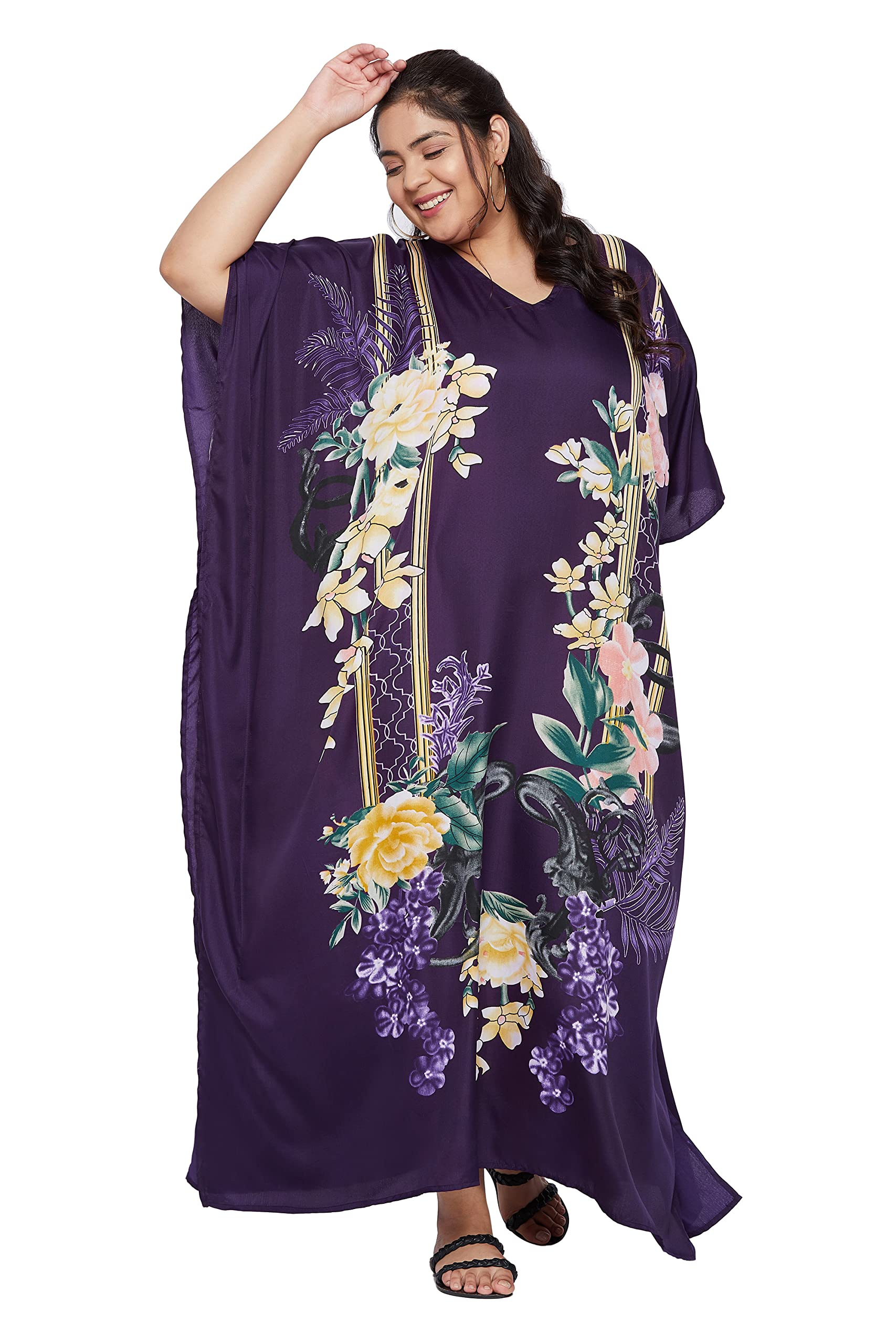Gypsie Blu Women's Plus Size Floral Kaftan Dress - Long Boho Maxi Tunic for Beach, Vacation & Summer Casual Wear | Flowy Cover-Up for Poolside, Resort & Tropical Getaways