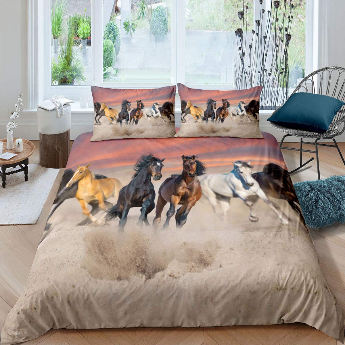 Feelyou Galloping Horse Printed Duvet Cover Set - Twin Size 2Pcs, Wild Animal Pattern Bedding for Kids, Boys, Men & Adults - Perfect for Bedroom Decor, Western Theme Rooms & Horse Lover Gifts