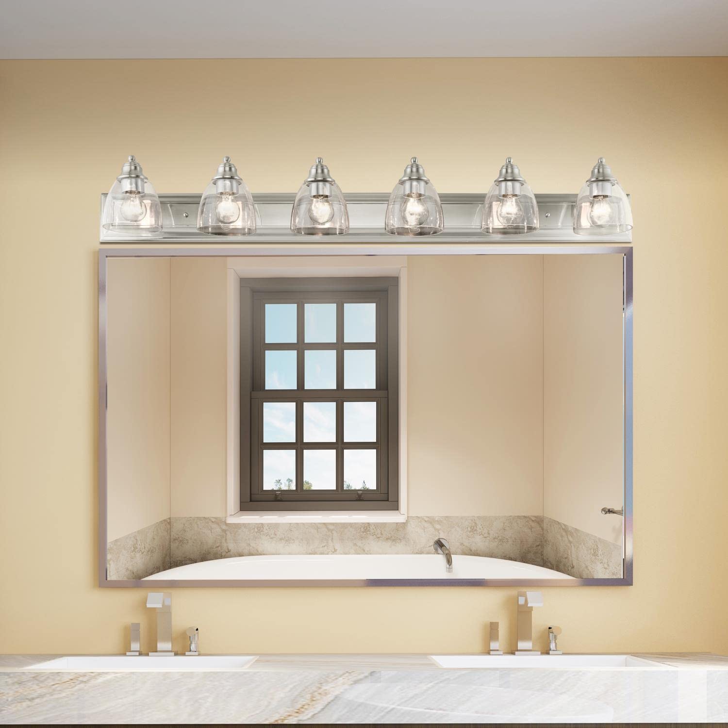 Livex Lighting 17076-05 Birmingham Collection 6-Light Bathroom Vanity Fixture - Clear Glass Shades & Polished Chrome Finish - Perfect for Modern Bathrooms, Powder Rooms & Dressing Areas