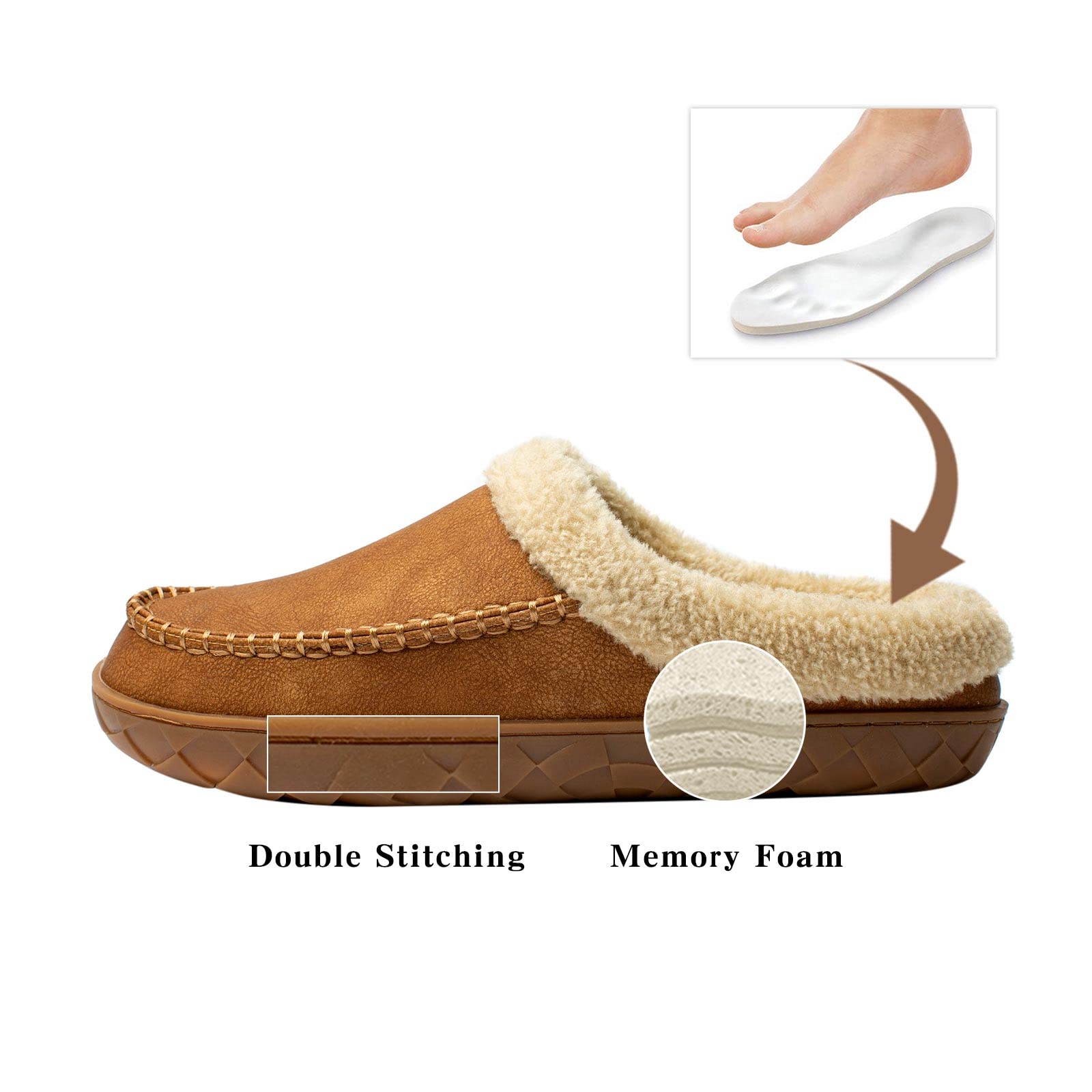 WOTTE Men's Moccasin Slippers - Soft Microsuede with Fuzzy Fleece Lining & Memory Foam Insole - Comfortable Indoor Outdoor House Shoes for Relaxing at Home or Quick Errands