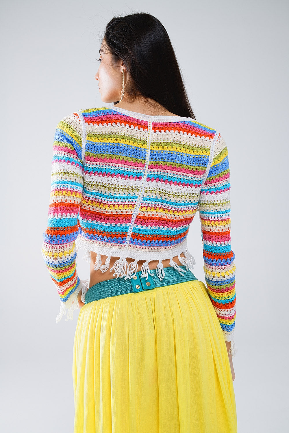 Colorful Striped Crochet Cardigan for Women - Cozy Handmade Knit Sweater for Fall & Winter, Perfect for Casual Outfits and Layering