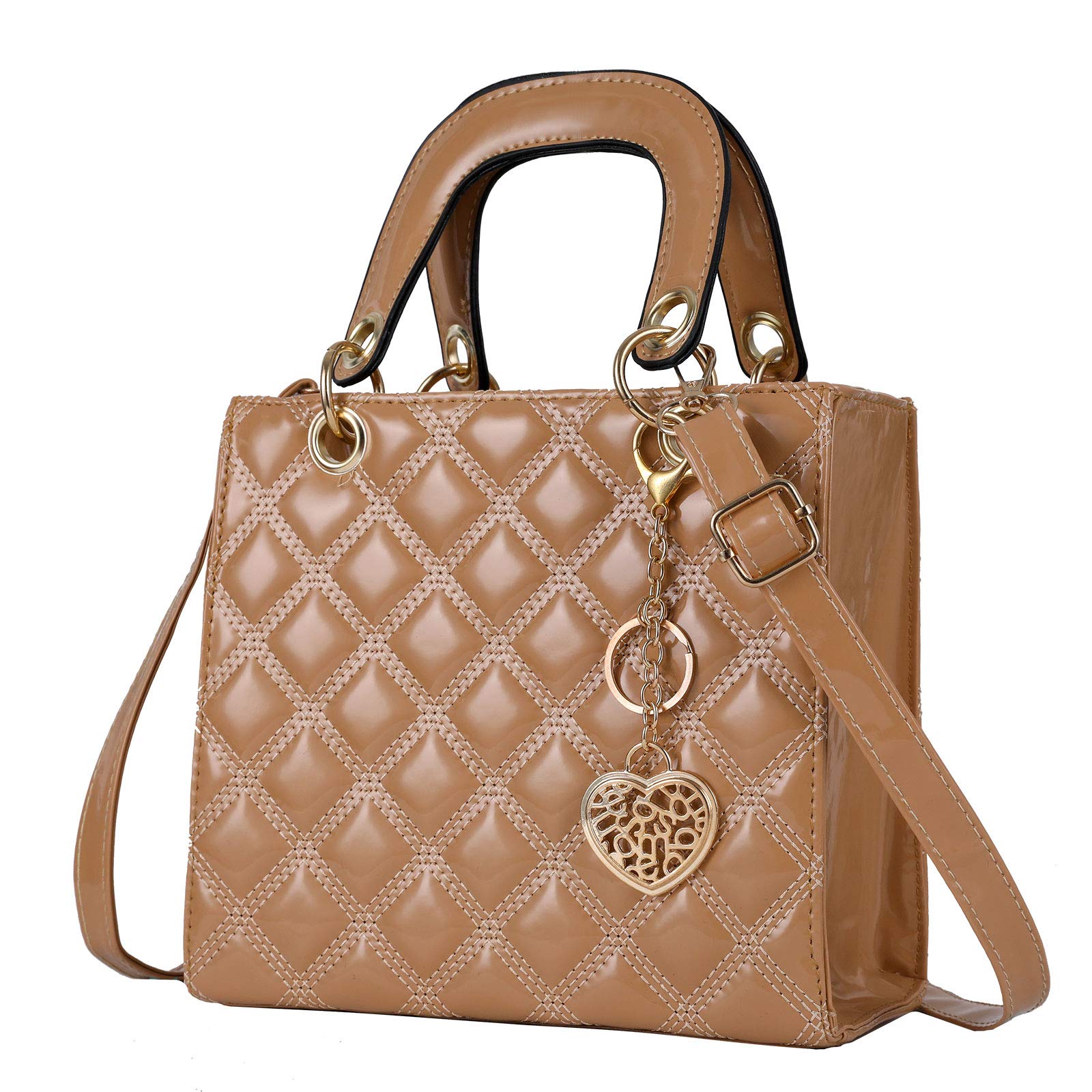 Stylish Quilted Patent Leather Handbags for Women - Shiny Top Handle Satchel, Shoulder Tote & Crossbody Purse with Chain | Perfect for Work, Travel & Evening Events