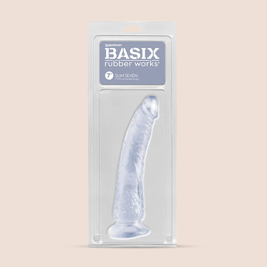Basix Slim 7 Flexible Firm Silicone Dildo - Realistic Feel, Body-Safe Adult Toy for Solo Play & Couples Intimacy