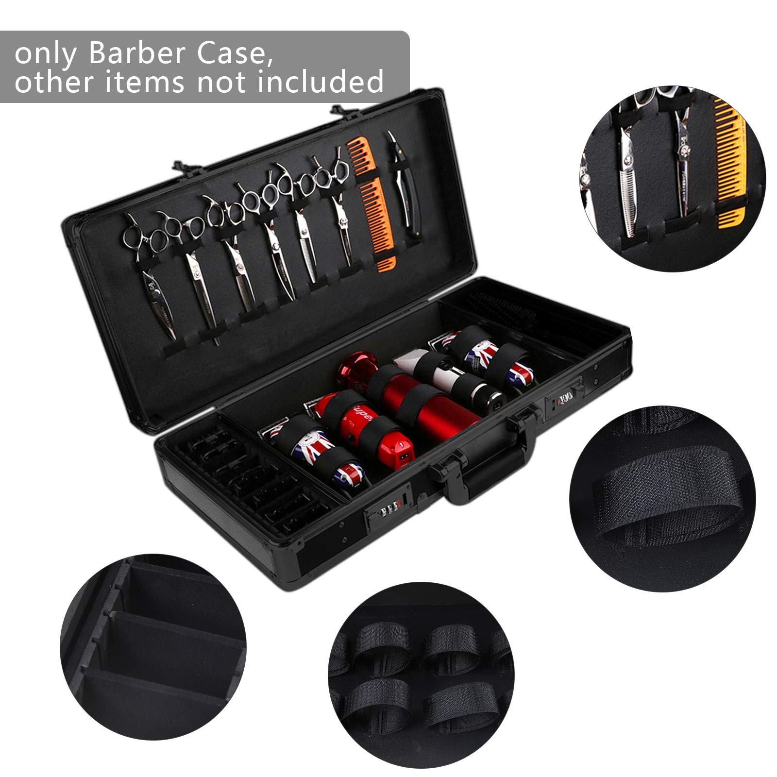 Professional Barber Case - Portable Stylist Tool Organizer with Handle & Numlock for Clippers, Trimmers, Scissors & Combs - Travel Salon Storage Box (Black) - Perfect for Mobile Barbers & Salon Professionals On-The-Go