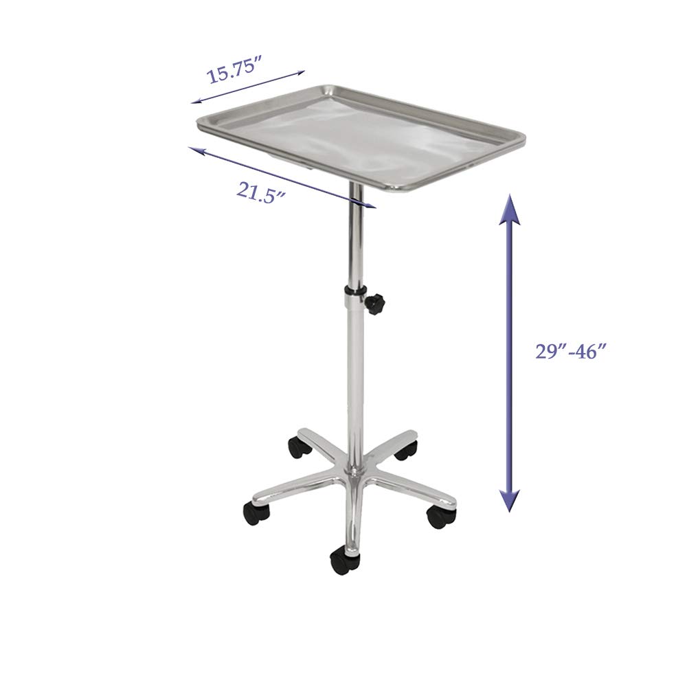 Extra Large Stainless Steel Single Post Mayo & Work Tray - Heavy Duty Mobile Utility Cart for Commercial Kitchens, Restaurants, and Food Service Stations