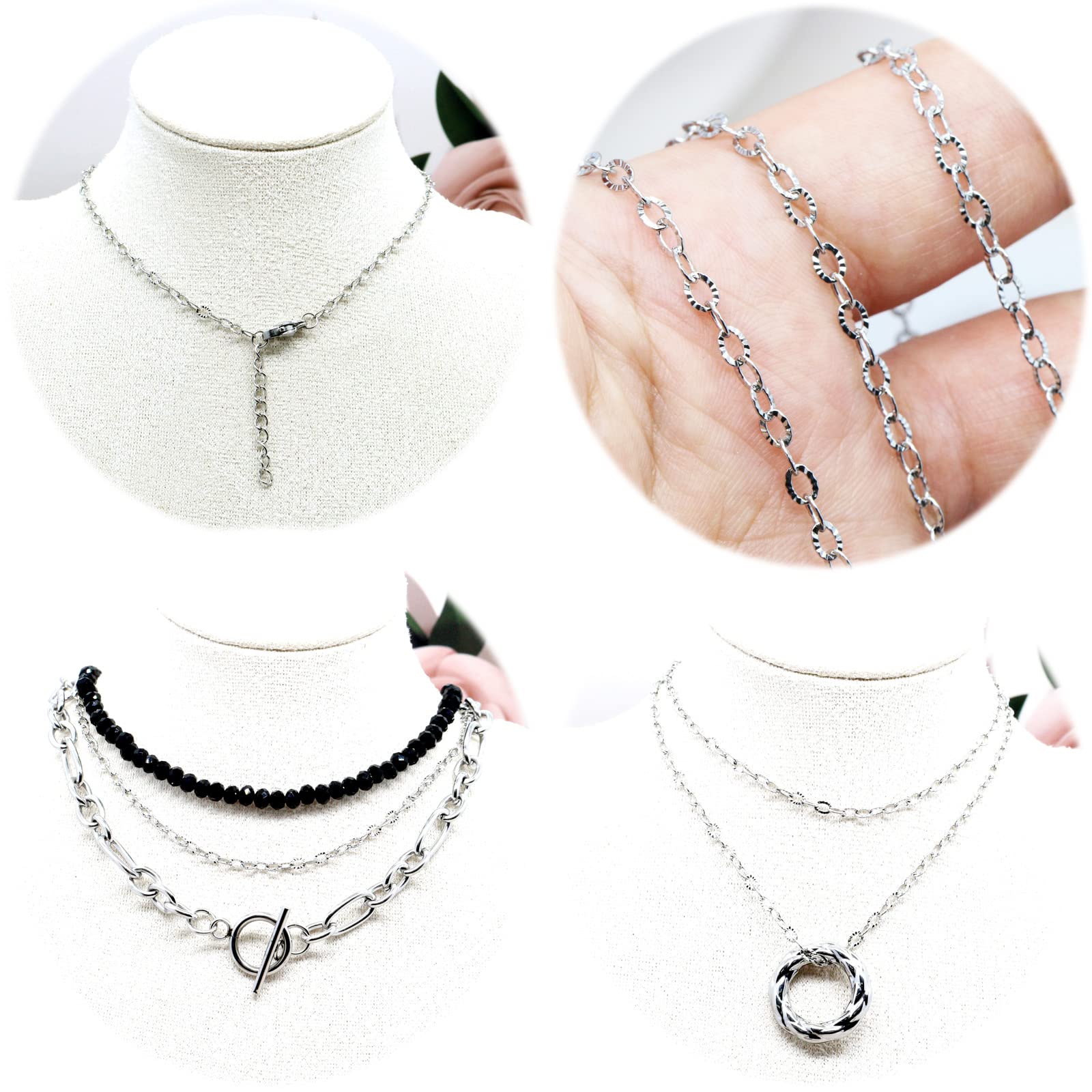 SUYAN 2.3mm Stainless Steel Cable Chain - Bulk Jewelry Making Supplies for Necklaces, Bracelets, Waist Chains & Anklets (32.8 Feet) - Durable Textured Cross Link Design for DIY Crafting & Fashion Accessories