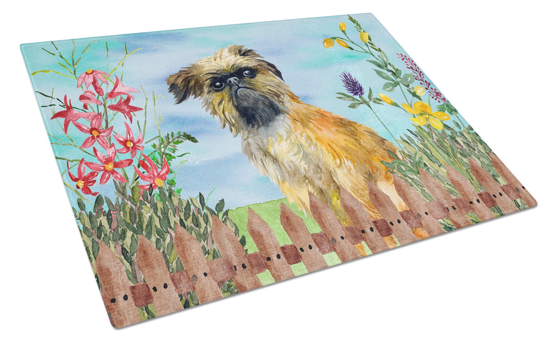 Brussels Griffon Spring Glass Cutting Board - Large Tempered Glass Kitchen Chopping & Serving Board - Decorative & Durable for Fruits, Cheese, Charcuterie - Perfect for Entertaining & Home Decor