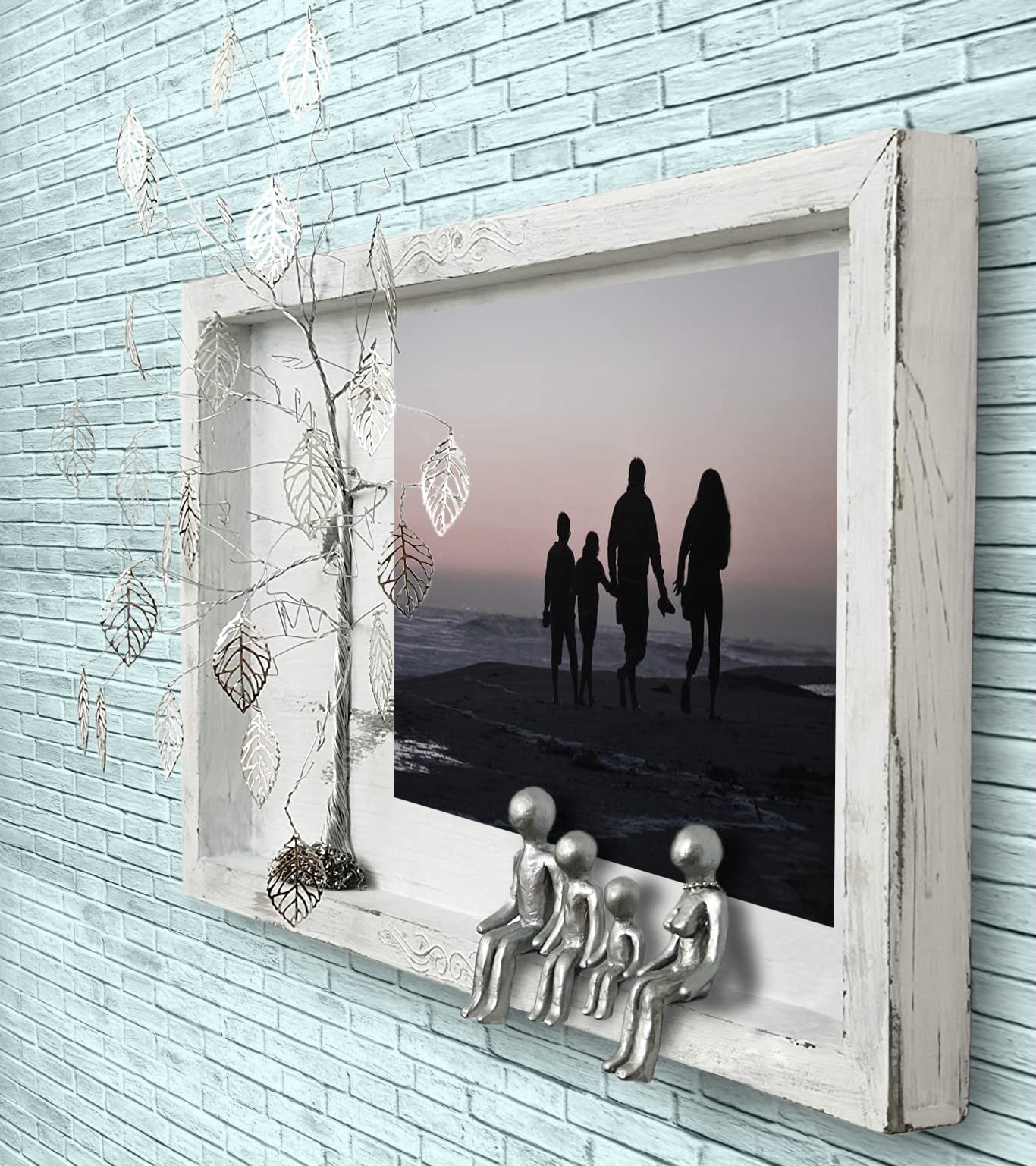 Personalized Family Tree Shadow Box - 4-Figurine Willow Tree Wedding Photo Frame Display for 6th, 8th, 10th, 12th & 25th Marriage Anniversary Gifts - Perfect for Couples, Parents & In-Laws - Home Décor & Romantic Gift Idea