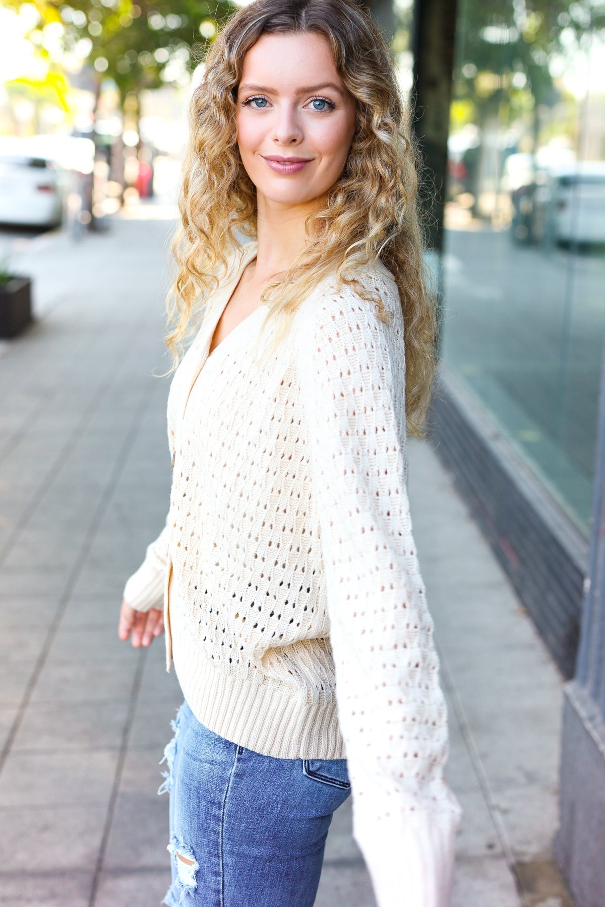 Follow Me Oatmeal Pointelle Knit Button Down Cardigan - Cozy Women's Sweater for Fall & Winter | Perfect for Office, Date Night & Casual Outfits