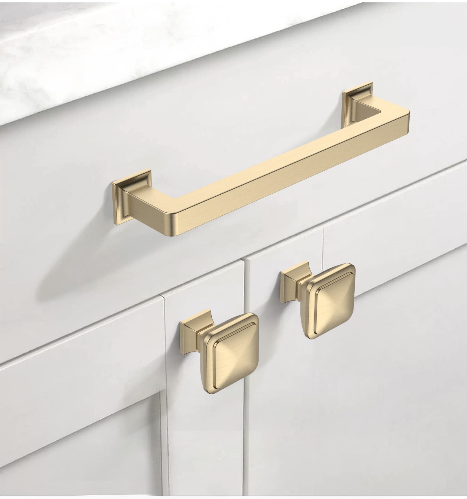 Asidrama 20 Pack 5 Inch (128mm) Brushed Brass Kitchen Cabinet Handles - Gold Cabinet Pulls & Drawer Handles for Modern Kitchen & Bathroom Hardware Upgrade | Perfect for Cabinets, Cupboards, Dressers & Furniture Renovation