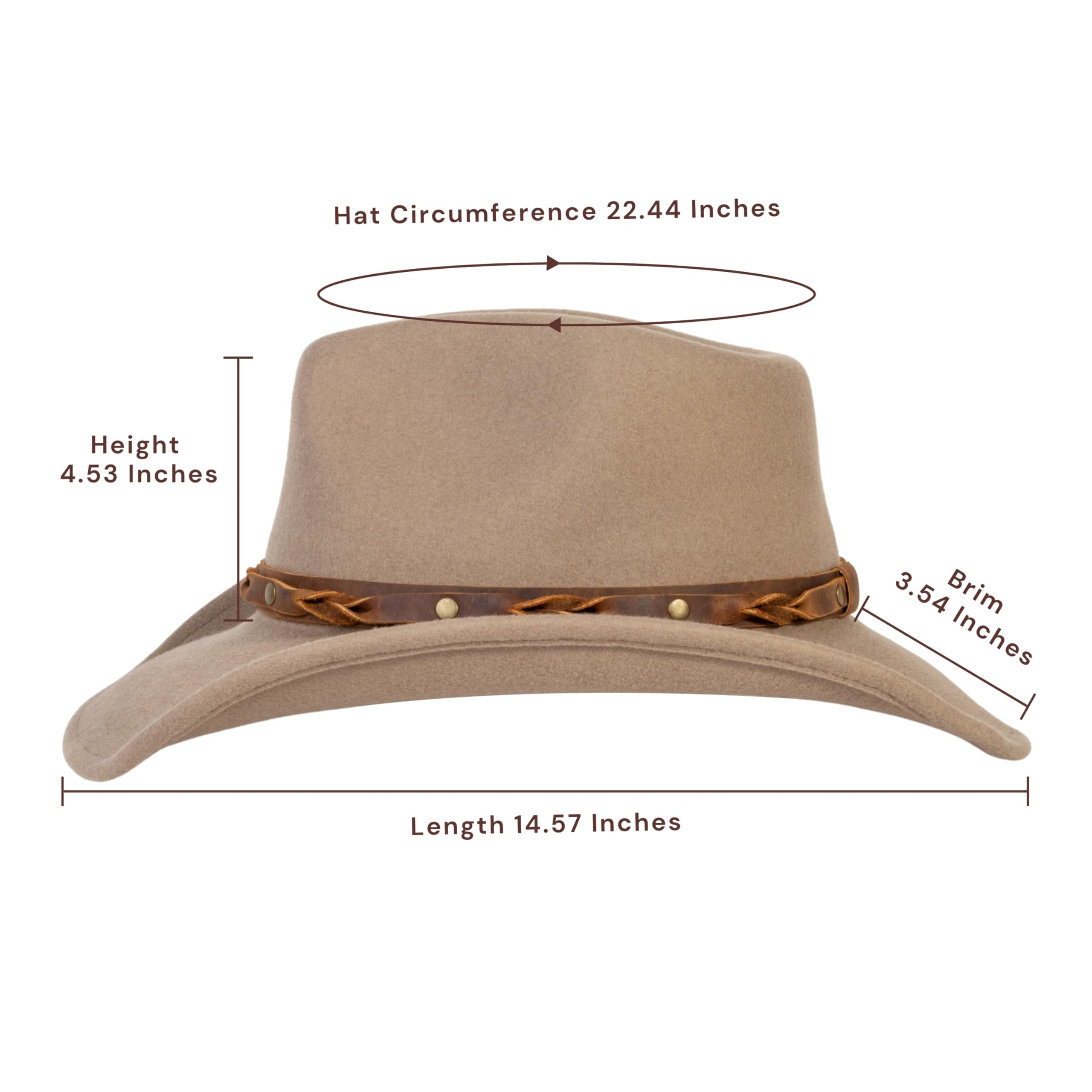 Stylish MIX BROWN Western Cowboy Hat for Men & Women - 100% Wool Wide Brim Cowgirl Hat, Outback Panama Rancher Felt Hat - Perfect for Country Rides, Music Festivals & Western Fashion