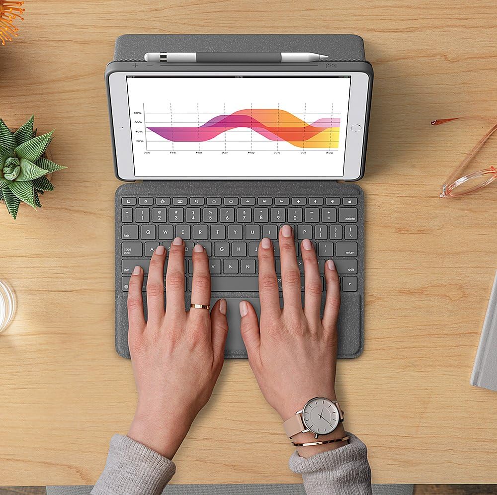 Logitech Combo Touch Keyboard Case with Trackpad for iPad 7th/8th/9th Gen - Wireless, Kickstand, Smart Connector (Renewed, Graphite) | Perfect for Work, Study & Travel