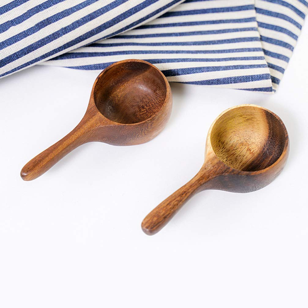 2PCS Acacia Wood Measuring Scoops for Coffee, Milk, Salt & Spices - Natural Mini Kitchen Scoop for Cooking & Baking - Perfect for Coffee Beans, Sugar & Flour