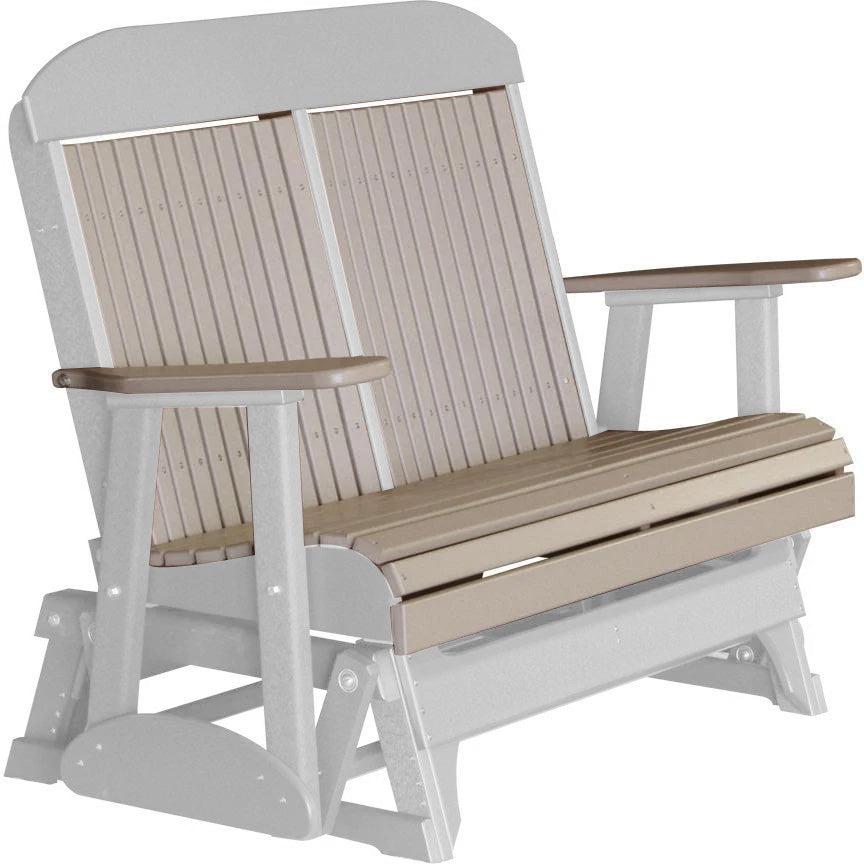 LuxCraft Weatherwood 4 ft. Recycled Plastic Highback Outdoor Glider Bench with Cup Holder - Durable Eco-Friendly Patio Furniture for Garden, Porch, and Backyard Relaxation