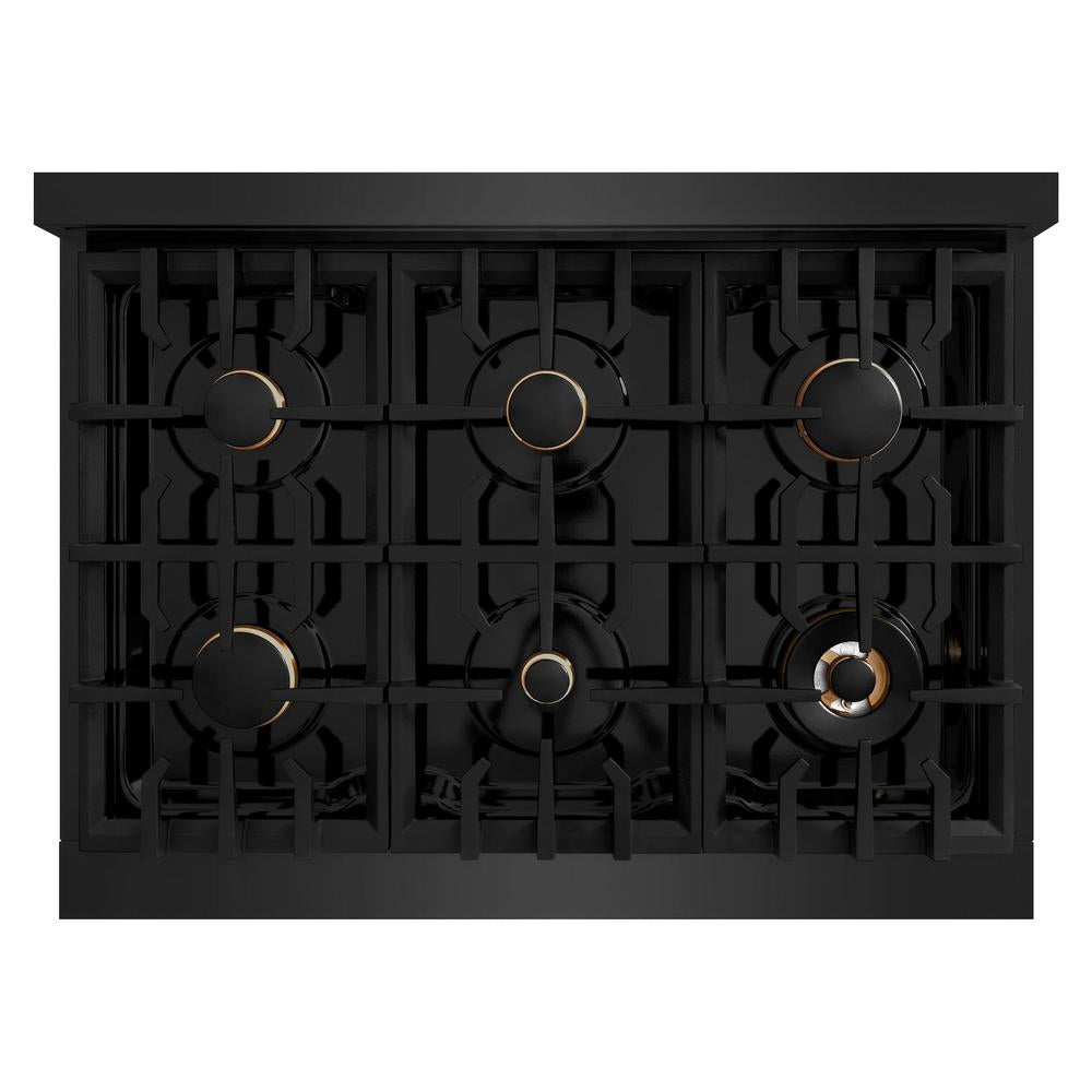 ZLINE 36 Inch 5.2 Cu Ft Black Stainless Steel Gas Range with Convection Oven & 6 Brass Burners - Perfect for Modern Kitchens & Professional Cooking (HGRB BR 36)