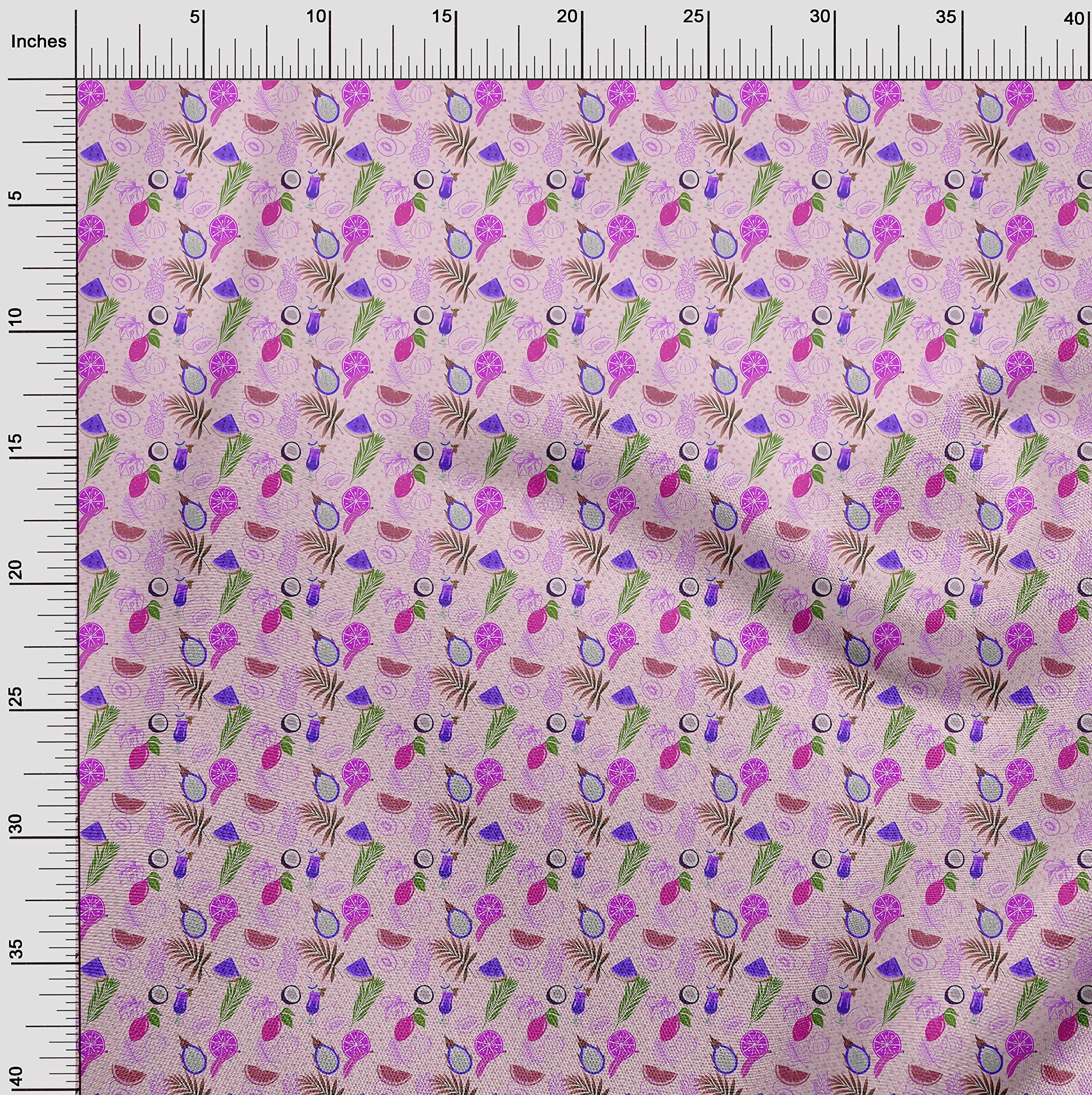 Premium Cotton Cambric Fabric - Light Pink with Lemon & Leaf Print - 42 Inch Wide by The Yard | Perfect for Dresses, Skirts & DIY Fashion Projects