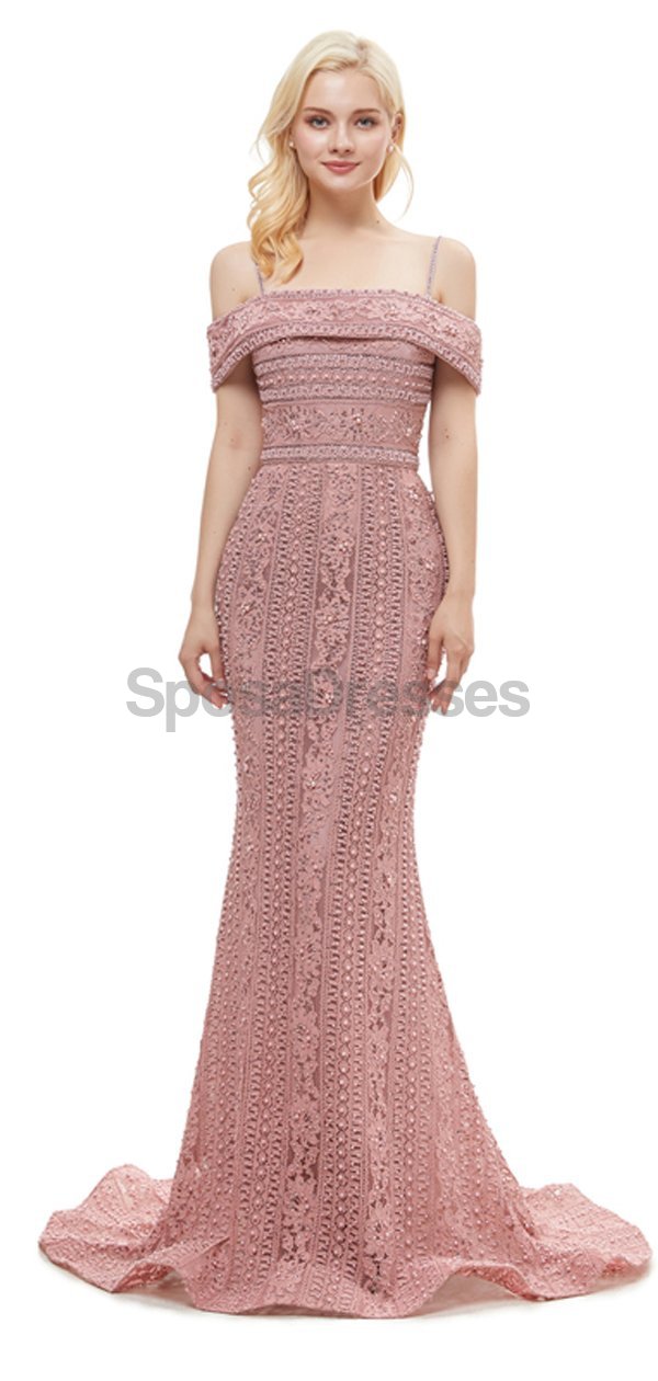Elegant Off Shoulder Dusty Pink Lace Mermaid Prom Dress for Evening Parties & Formal Events - Perfect for Homecoming, Prom Night & Special Occasions