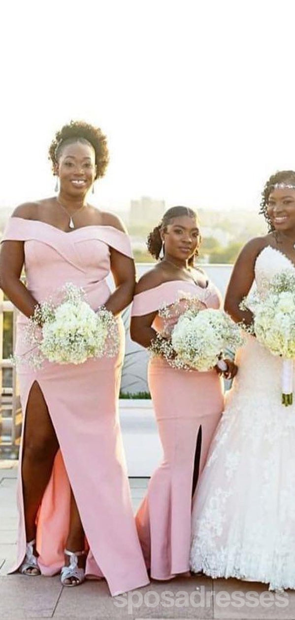 Elegant Pink Mermaid Off-The-Shoulder Long Bridesmaid Dress - WG900 | Perfect for Beach Weddings, Formal Events & Special Occasions