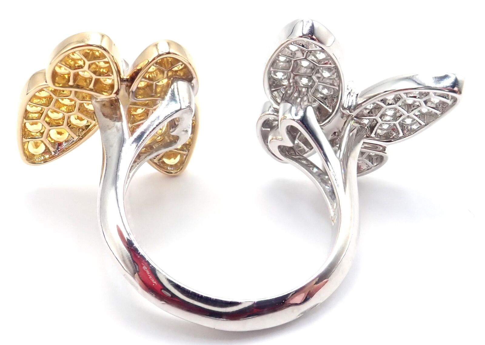 Van Cleef & Arpels 18k Gold Diamond Sapphire Two Butterfly Between Finger Ring - Luxury Stackable Ring for Women, Elegant Jewelry Gift for Anniversary & Special Occasions