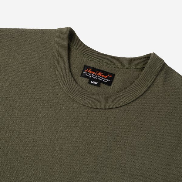 Iron Heart IHT 1600 11oz Heavyweight Cotton Knit Crew Neck T-Shirt for Men - Olive Green Casual Tee | Perfect for Streetwear, Workwear & Everyday Comfort