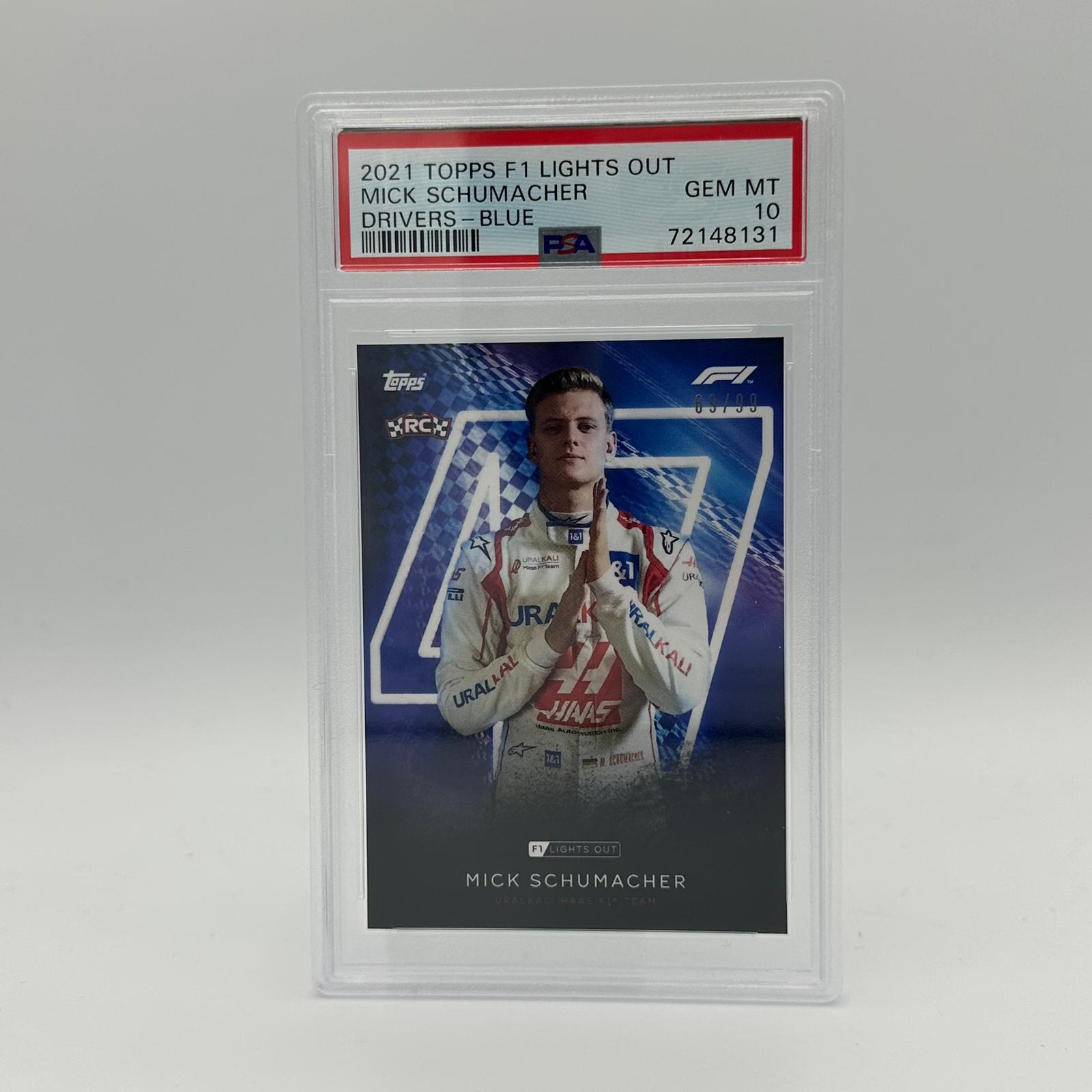 PSA 10 Graded 69/99 Mick Schumacher Blue Parallel Racing Driver Card - Perfect for Collectors, Sports Memorabilia Displays & Formula 1 Fan Gifts