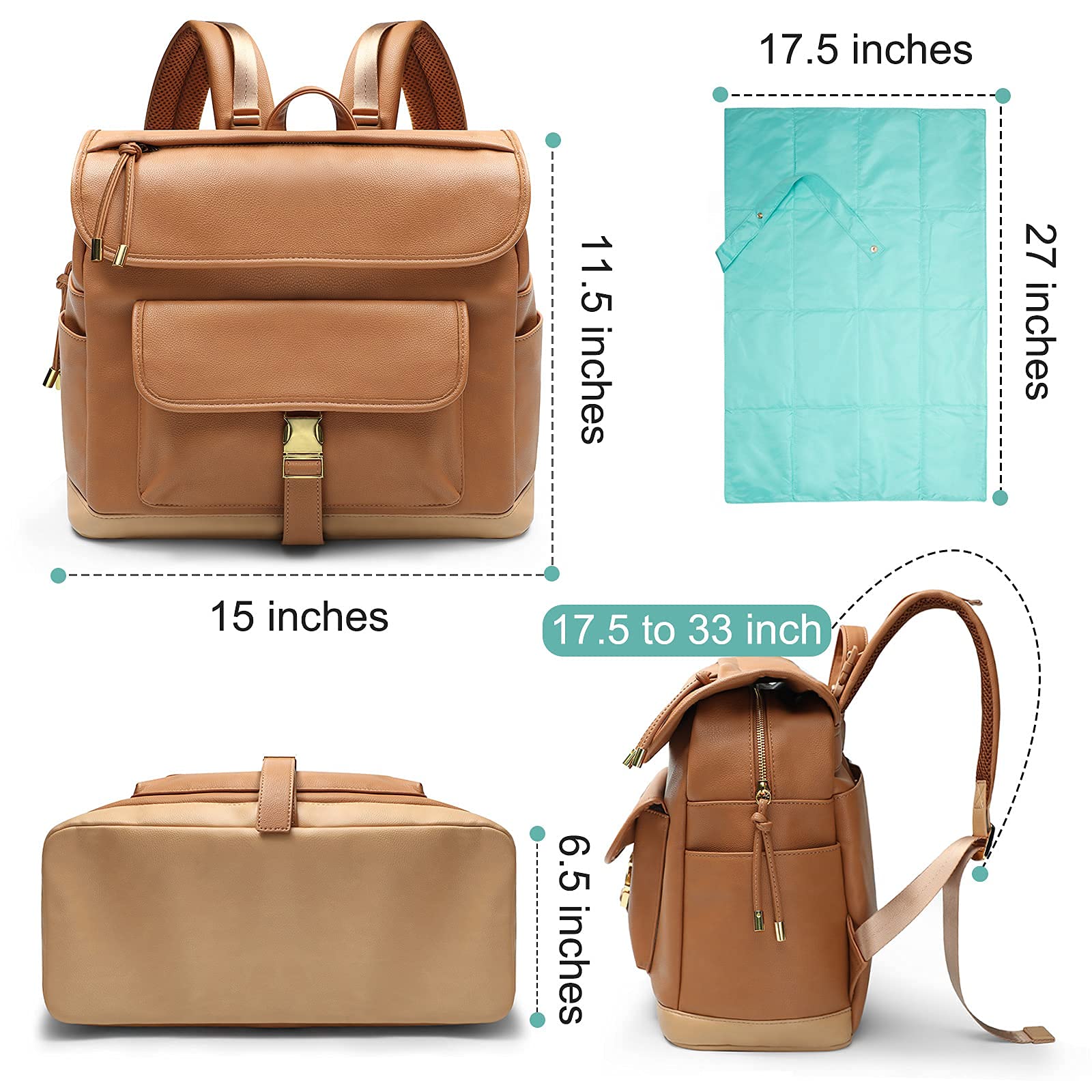 Premium Leather Diaper Backpack for Moms & Dads - Large Capacity Baby Bag with 6 Insulated Pockets, Stroller Straps & Changing Station - Perfect for Travel, Daycare & Family Outings (Registry Gift Ready)