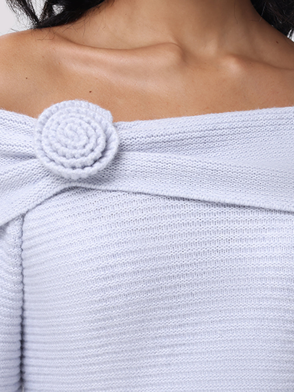Elizabeth Off The Shoulder Rosette Sweater - Women's Elegant Knit Pullover for Date Night & Fall Fashion