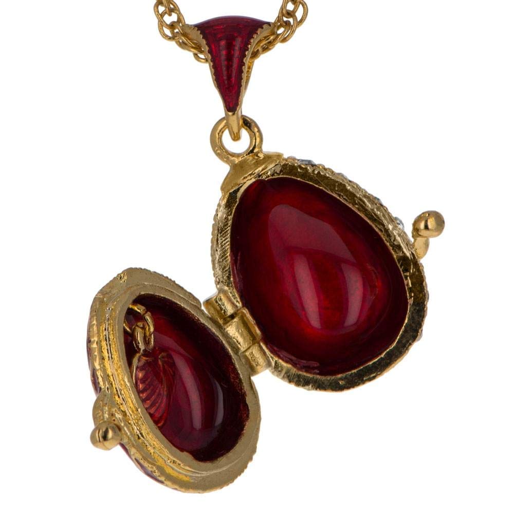 Elegant Royal Egg Pendant Necklace with Heart Charm & Red Enamel Lattice - Perfect for Valentine's Gifts, Anniversary Presents, and Special Occasions