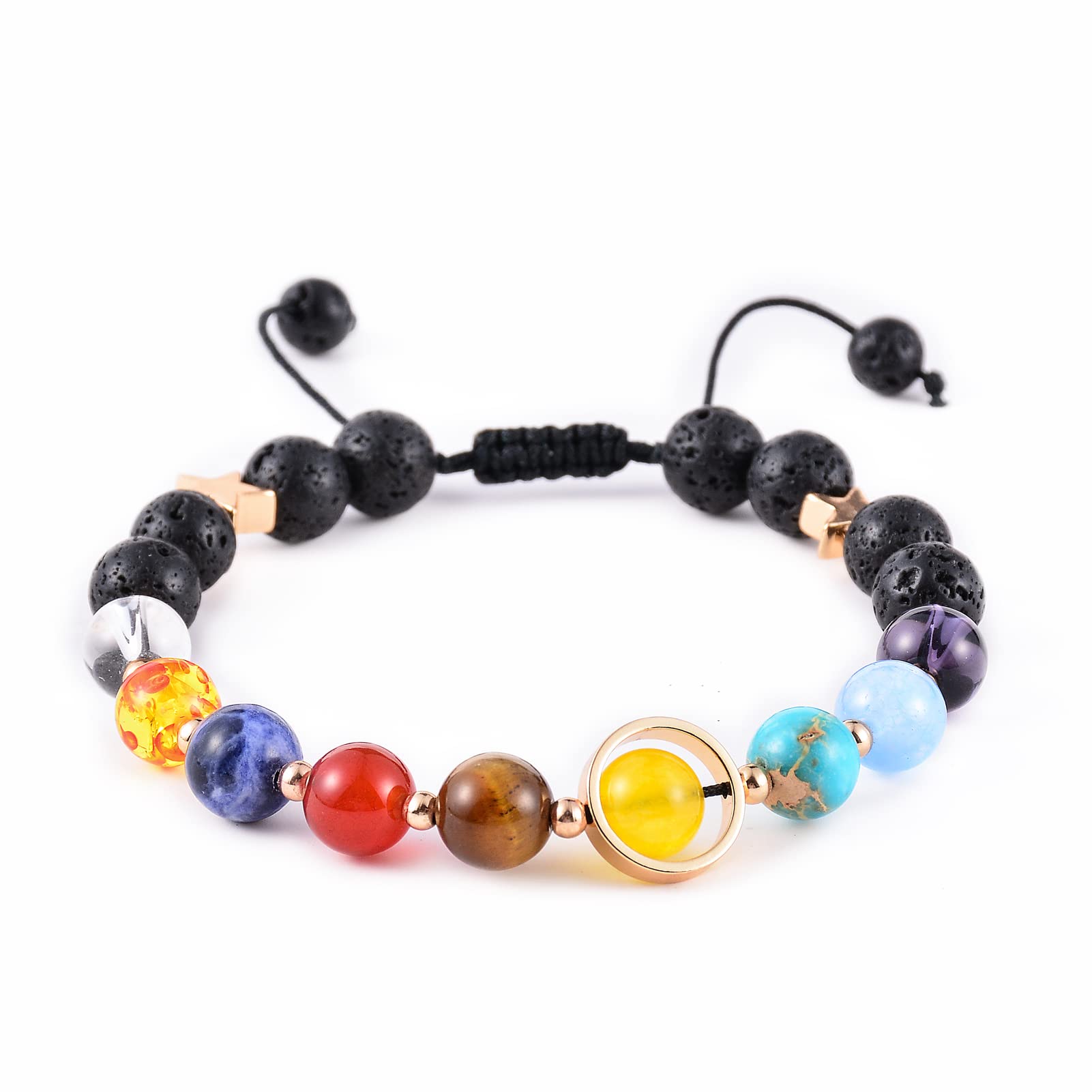 Solar System Bracelet - Universe Galaxy Bracelet with 8 Planets & Lava Rock Beads - Stretchy Yoga Chakra Bracelet for Men & Women - Perfect for Meditation, Aromatherapy & Spiritual Healing