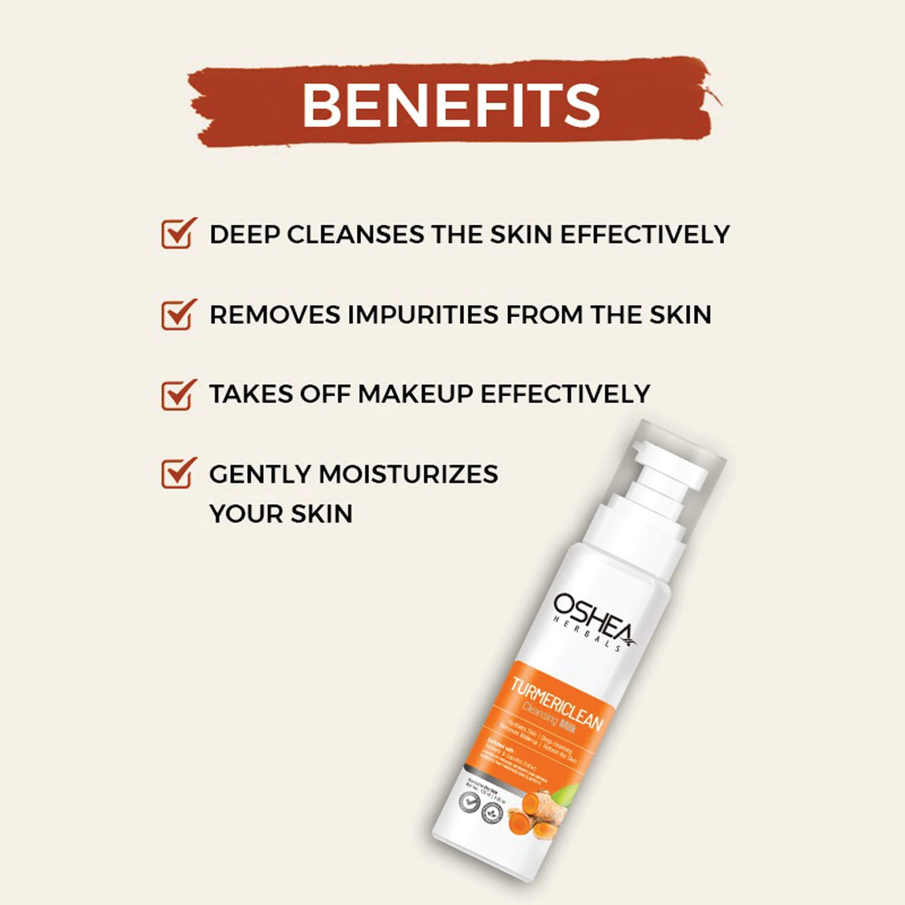 Oshea Herbals Turmeric & Licorice Cleansing Milk for Normal to Dry Skin | Deep Cleansing, Hydrating Face Wash | Turmeric Extract for Glowing Skin | Paraben-Free, Silicone-Free | 120g | Perfect for Daily Skincare Routine & Post-Makeup Removal