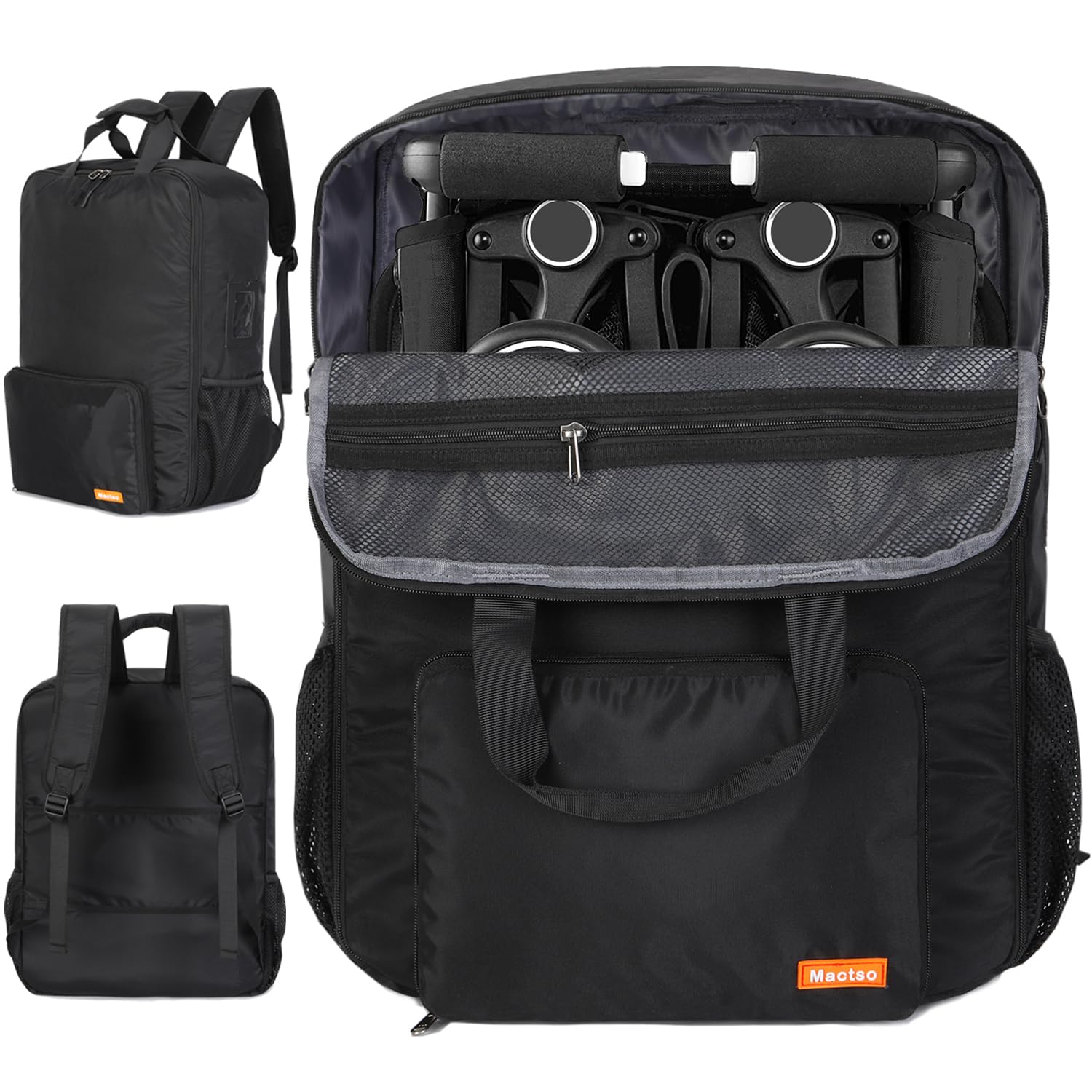 Mactso Lightweight Stroller Travel Backpack - Compatible with GB Pockit Air Plus All Terrain & GB Pockit+ All City - Airplane Approved Carry-On Bag for Baby Strollers (Black, Large) | Perfect for Air Travel, Road Trips & Daily Commuting