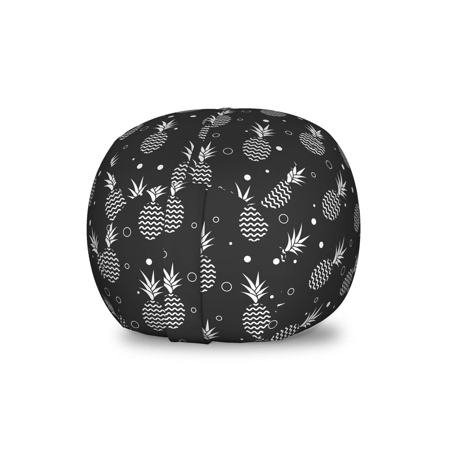 Ambesonne Tropical Storage Toy Bag Chair - Monochrome Pineapples with Abstract Zigzag Design, Greyscale Background, Washable Stuffed Animal Organizer (Small, Black & White) - Perfect for Kids' Room, Nursery, Playroom & Toy Storage Organization