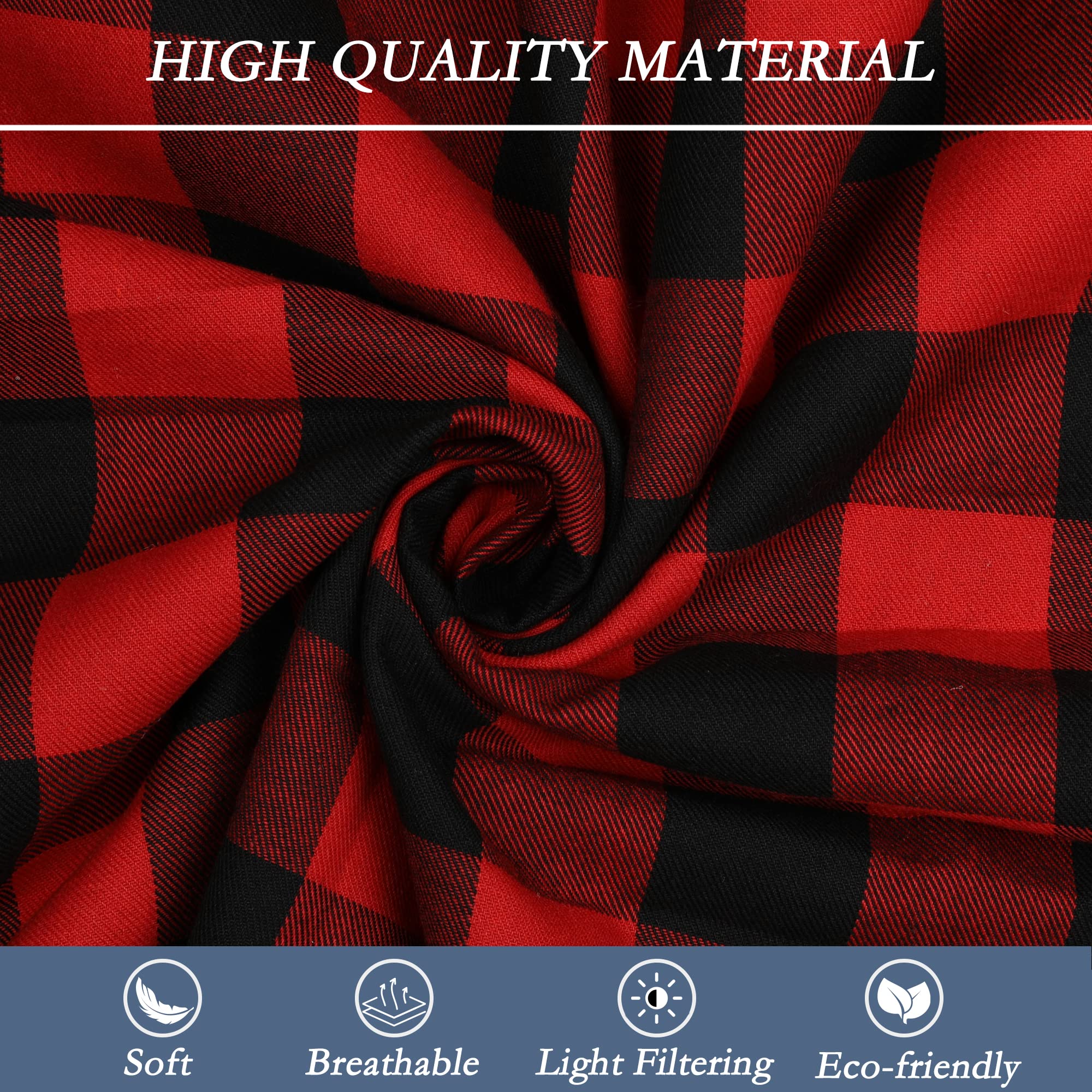 2 Pcs Buffalo Grid French Door Curtains 72 Inch Long - Red and Black Rod Pocket Window Treatments for Front/Back Glass Doors with Bonus Tiebacks - Perfect for Living Room, Bedroom & Patio Privacy