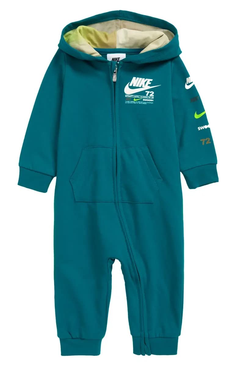 Nike Baby Boy Sportswear Illuminate Hooded Graphic Coverall - 3 Months (G56K255-B9I/W) - Soft Cotton Jumpsuit for Infants, Cute Hoodie Outfit for Playdates & Family Photos