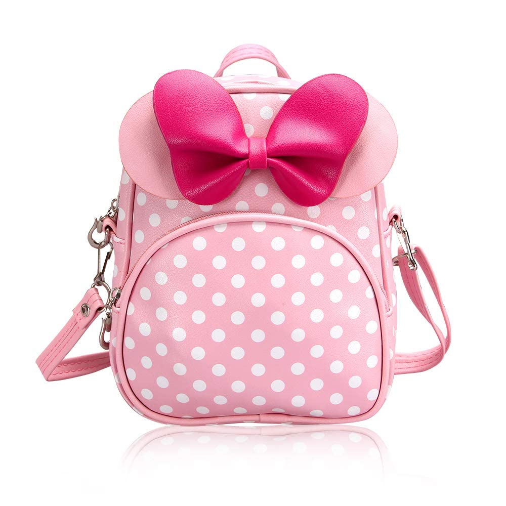 Voikukka Cute Mini Mouse Backpack for Toddler Girls - Leather Kids Crossbody Bag, Small Pink Backpack for Baby Girls - Perfect for School, Travel & Playtime