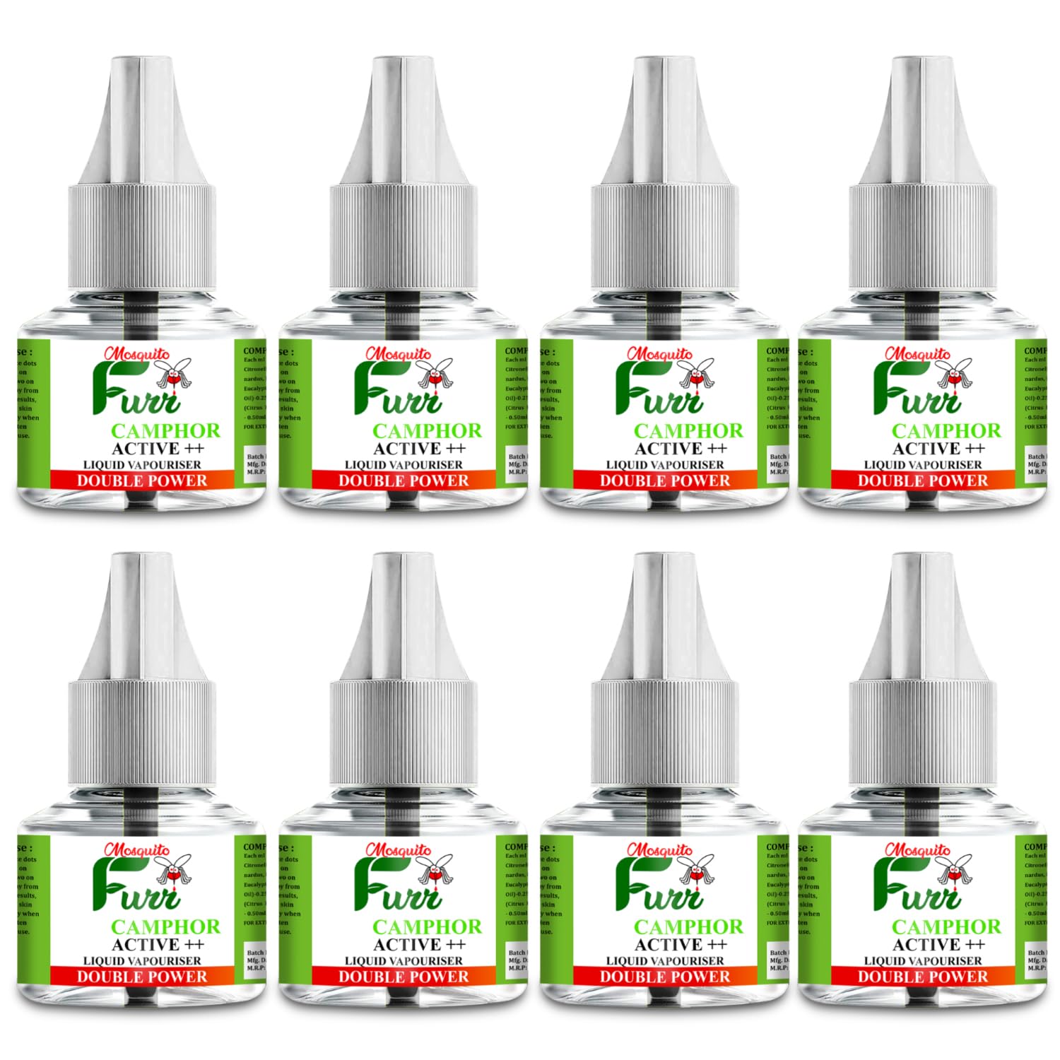 Mosquito Repellent Vaporizer Refill - 100% Herbal, Chemical-Free & Non-Toxic (8-Pack, 45ml) | Double Power Protection for Home, Bedroom & Outdoor Use