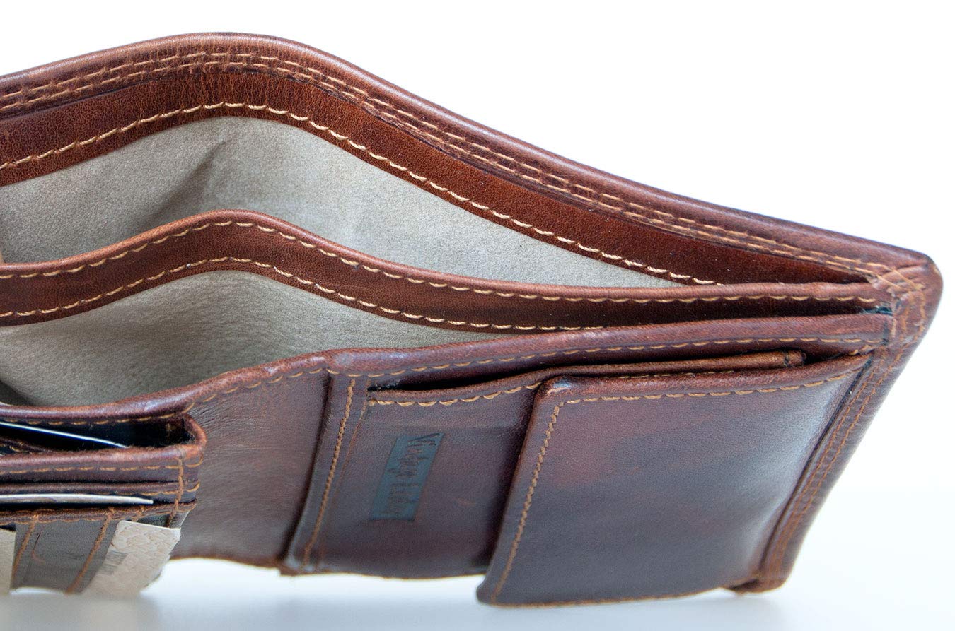 Men's Brown Glazed Genuine Leather RFID Blocking Wallet - Bullburry Premium Bifold Wallet for Men with Data Protection - Perfect for Everyday Carry, Travel & Gift Giving