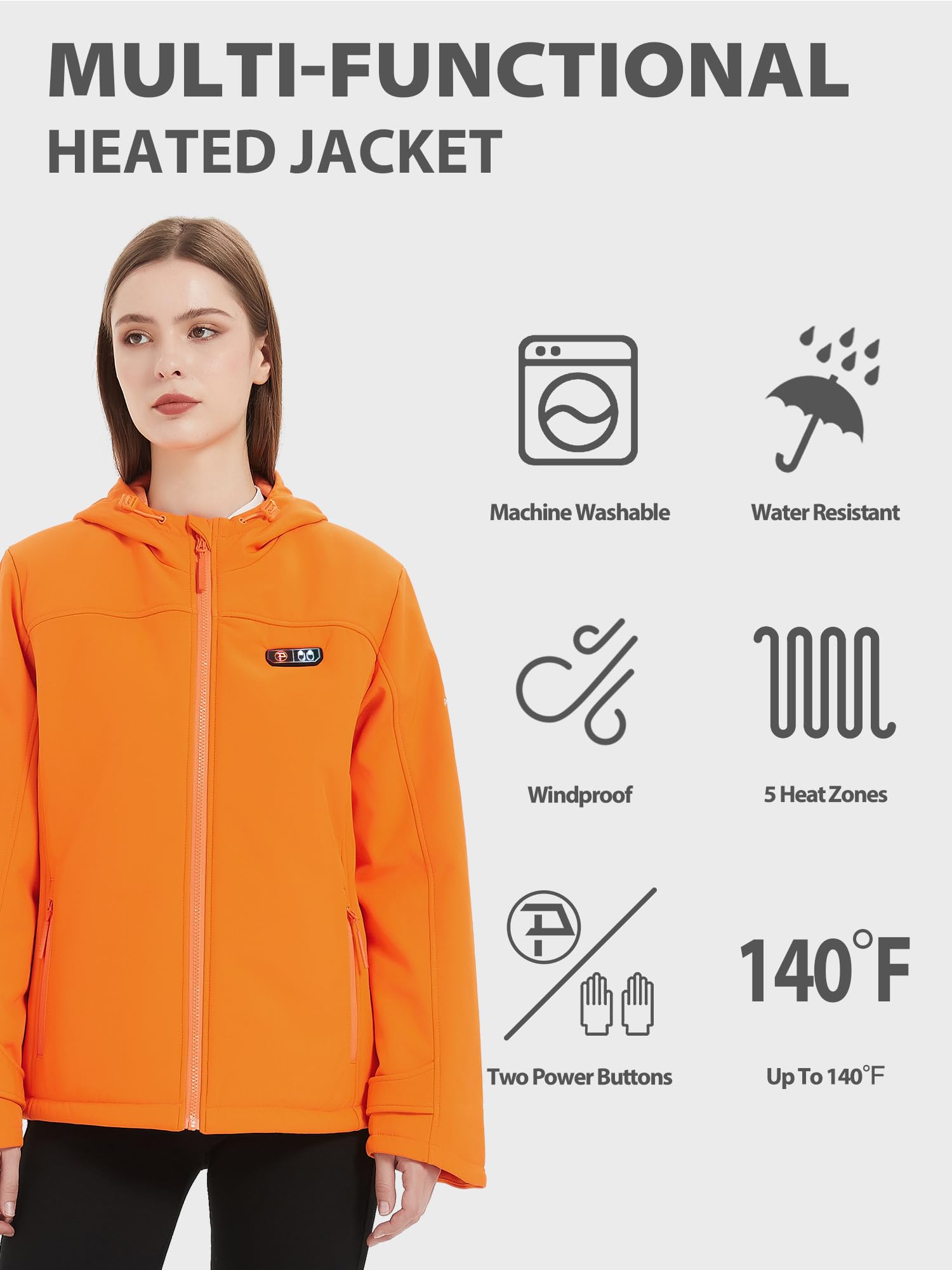 PTAHDUS Women's Heated Jacket with 5 Adjustable Heat Zones & Rechargeable Battery Pack - Winter Warm Coat with Hand Warmer Pockets for Outdoor Activities, Camping & Cold Weather