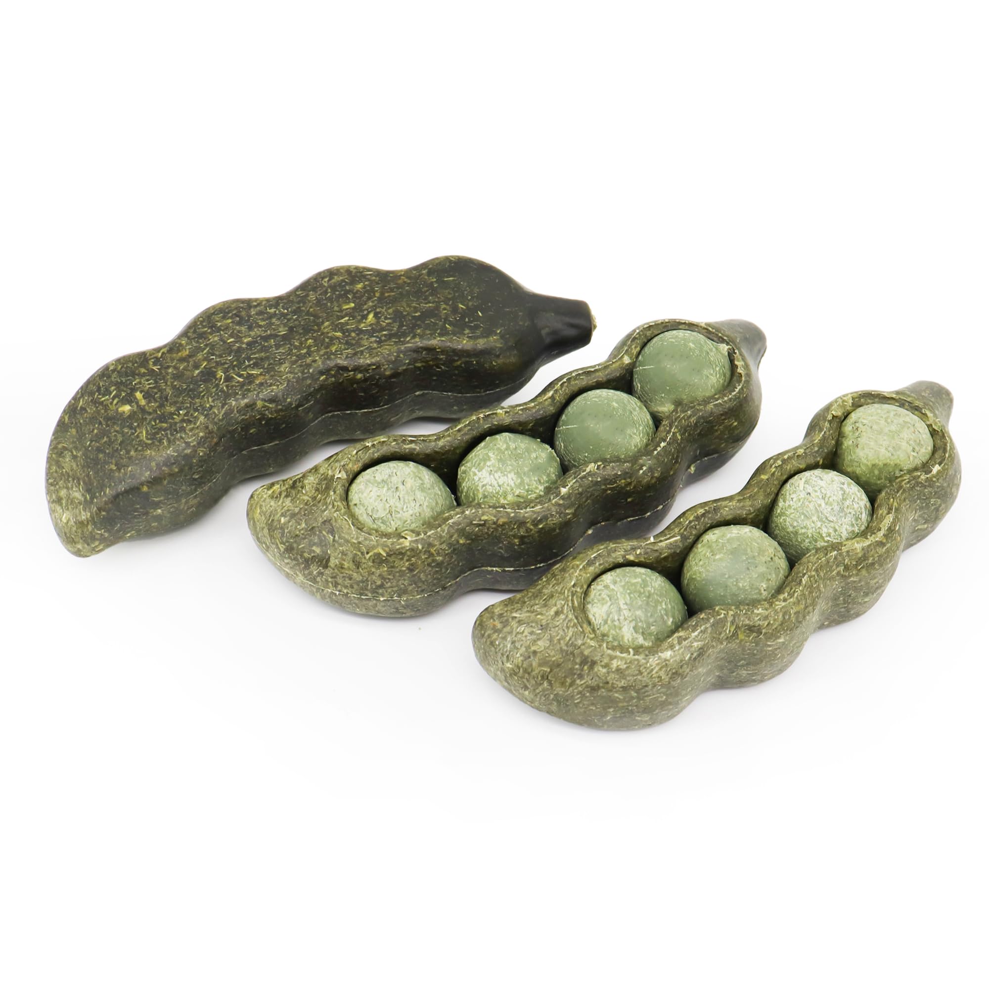 3PCS Guinea Pig Chew Toys for Teeth Care - Natural Timothy Grass & Vegetable Chew Sticks for Hamsters, Chinchillas - Peapod-Shaped Small Pet Dental Toys for Cage Enrichment & Boredom Relief