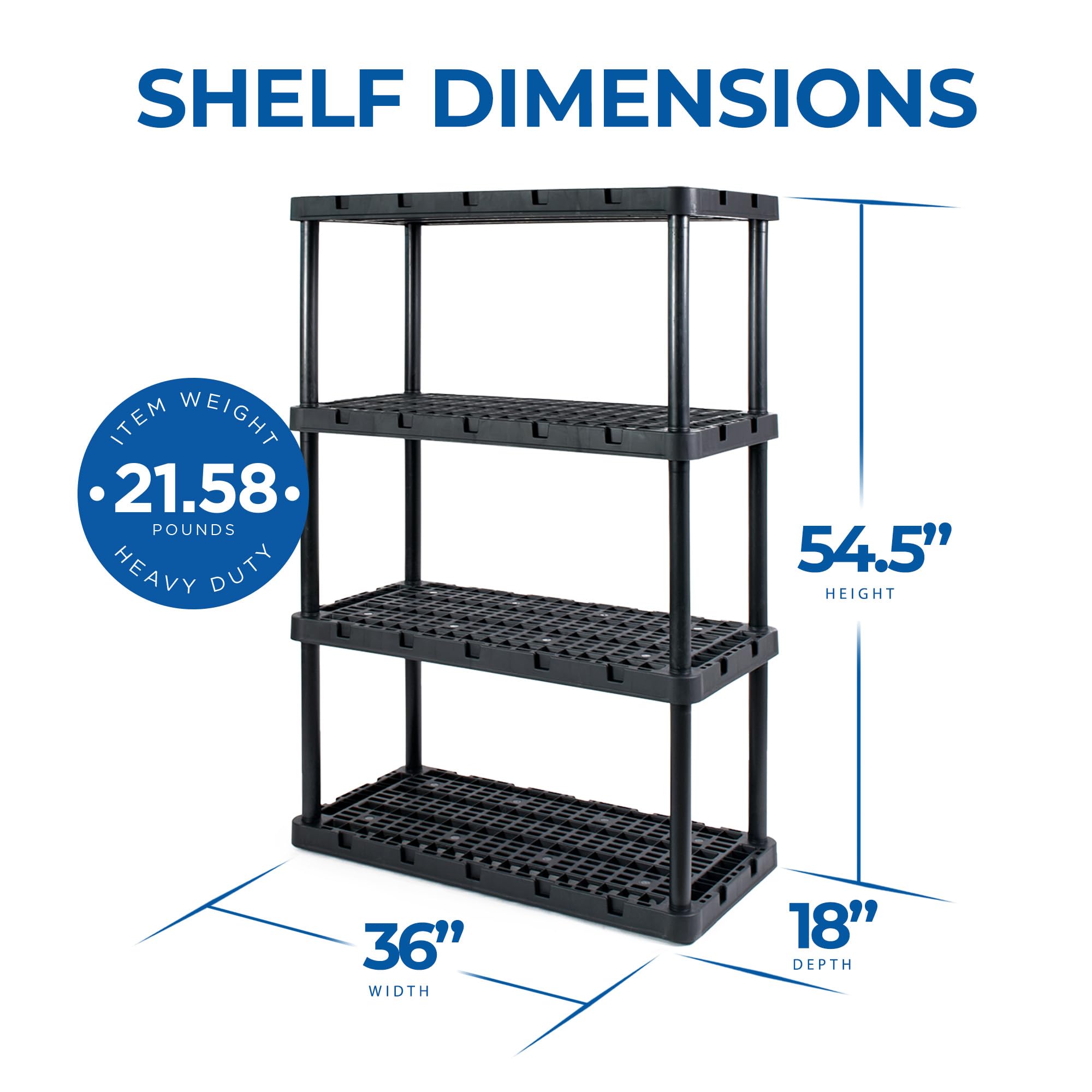 Gracious Living 4-Pack XL Heavy-Duty Storage Shelves | Knect-A-Shelf System | Black Metal Shelving Unit | Perfect for Garage, Basement & Closet Organization