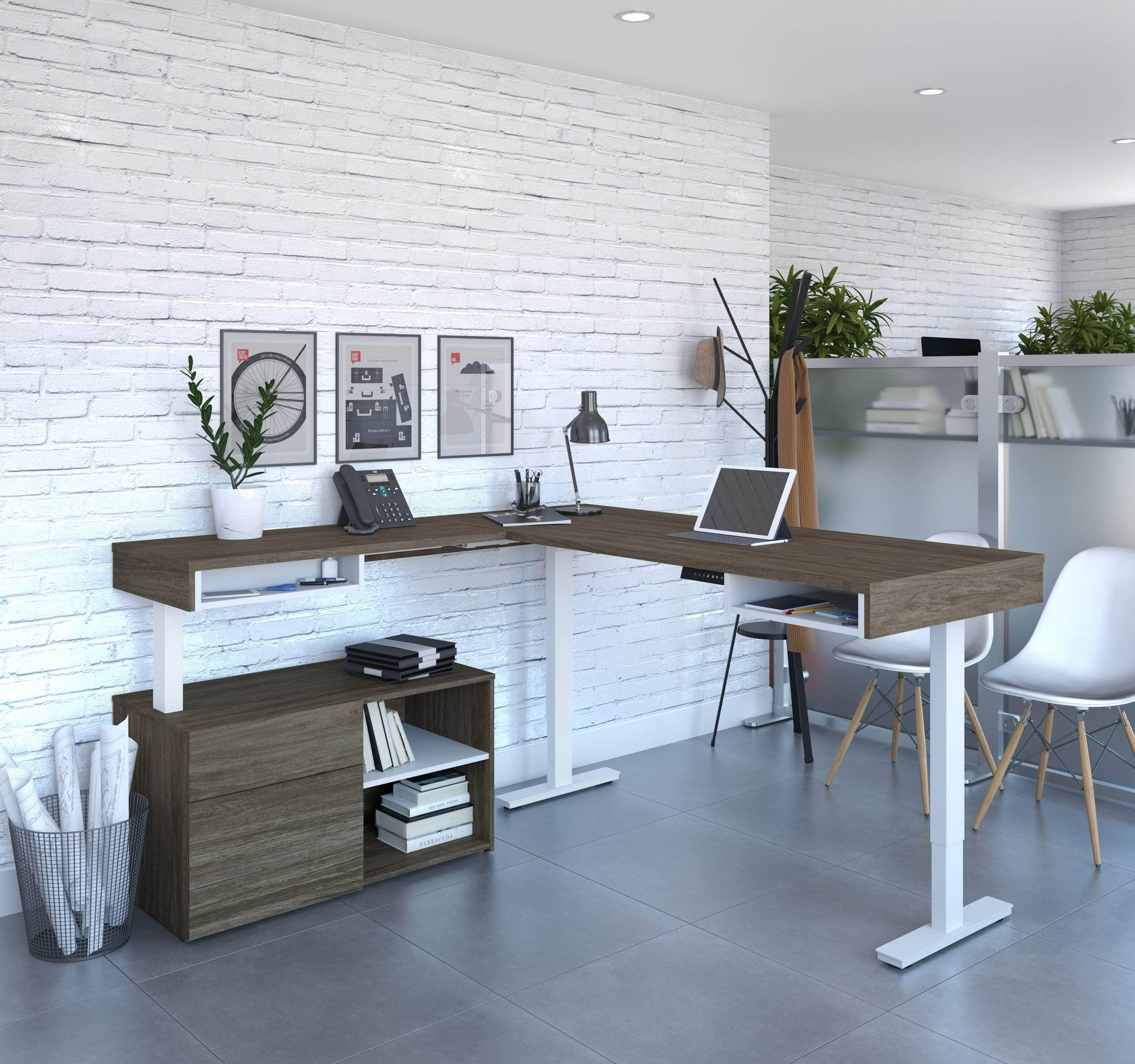 Viva 2-Piece L-Shaped Standing Desk & Credenza Set - 2 Color Options | Home Office & Workspace Solution