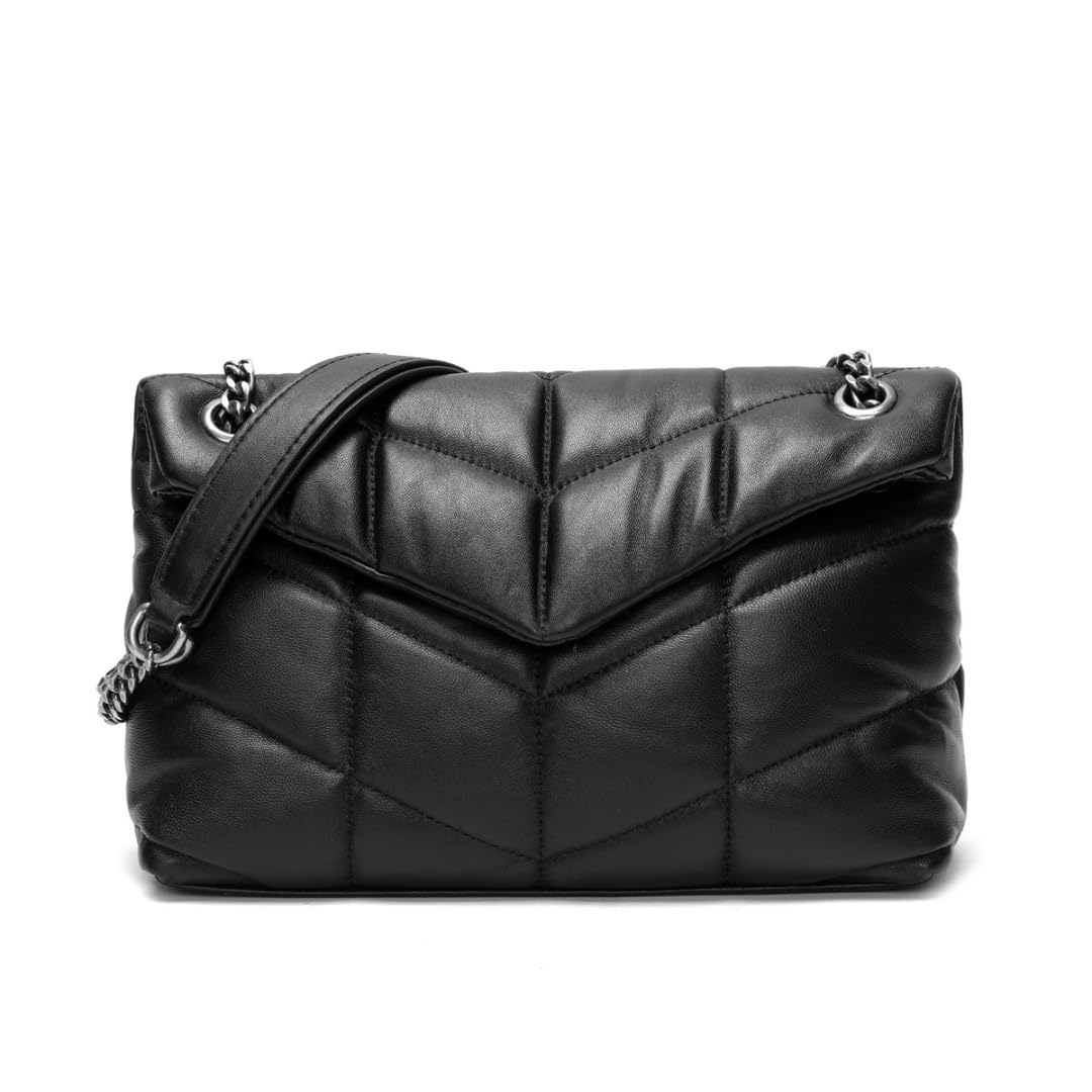 EvaLuLu Genuine Lambskin Leather Quilted Crossbody Bag for Women - Stylish Shoulder Handbag Purse for Work, Travel & Everyday Use