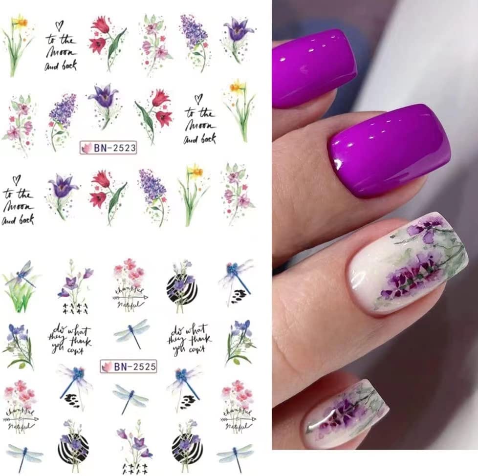 Elegant White Floral Water Transfer Nail Stickers - Rose Lily Tulip Dragonfly Nail Art Decals for Acrylic Nails | Spring Summer Nail Design Supplies (12 Sheets) | Perfect for DIY Manicures, Bridal Nails & Salon Nail Art