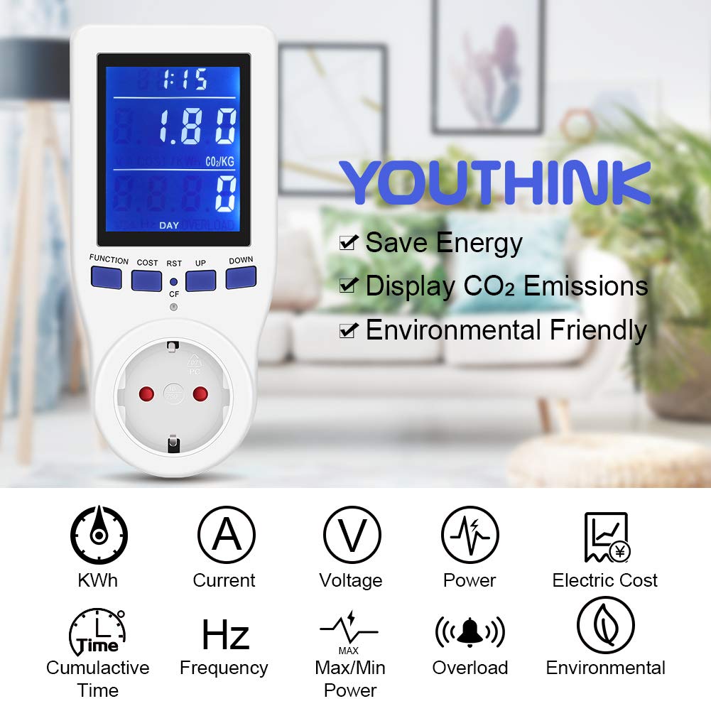 Jadpes Plug-in Energy Monitor - Track kWh, Volts, Watts for Home Appliances