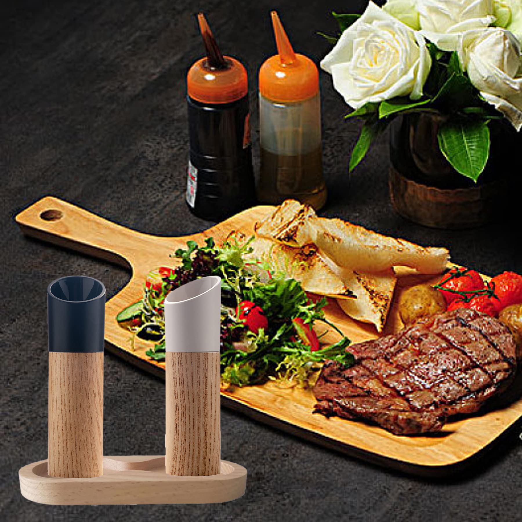 Premium Wooden Salt and Pepper Mill Tray - Natural Finish for Spice Grinders - Perfect for Kitchen Countertop Organization & Dining Table Decor