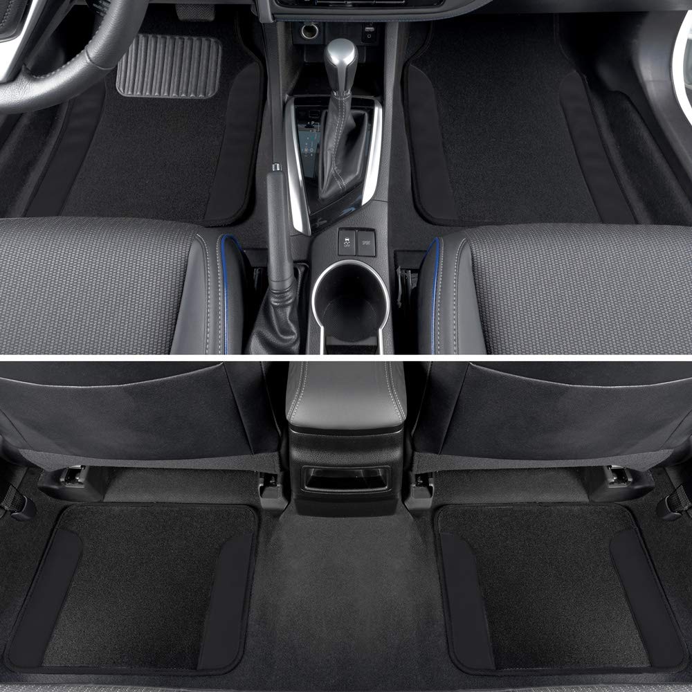 Premium BDK Car Floor Mats - Two-Tone Carpet with Faux Leather Trim, Non-Slip Automotive Floor Mat Set with Heel Pad - Luxury Car Interior Accessories (Black) - Perfect for Sedans, SUVs & Trucks - All-Weather Protection & Comfort