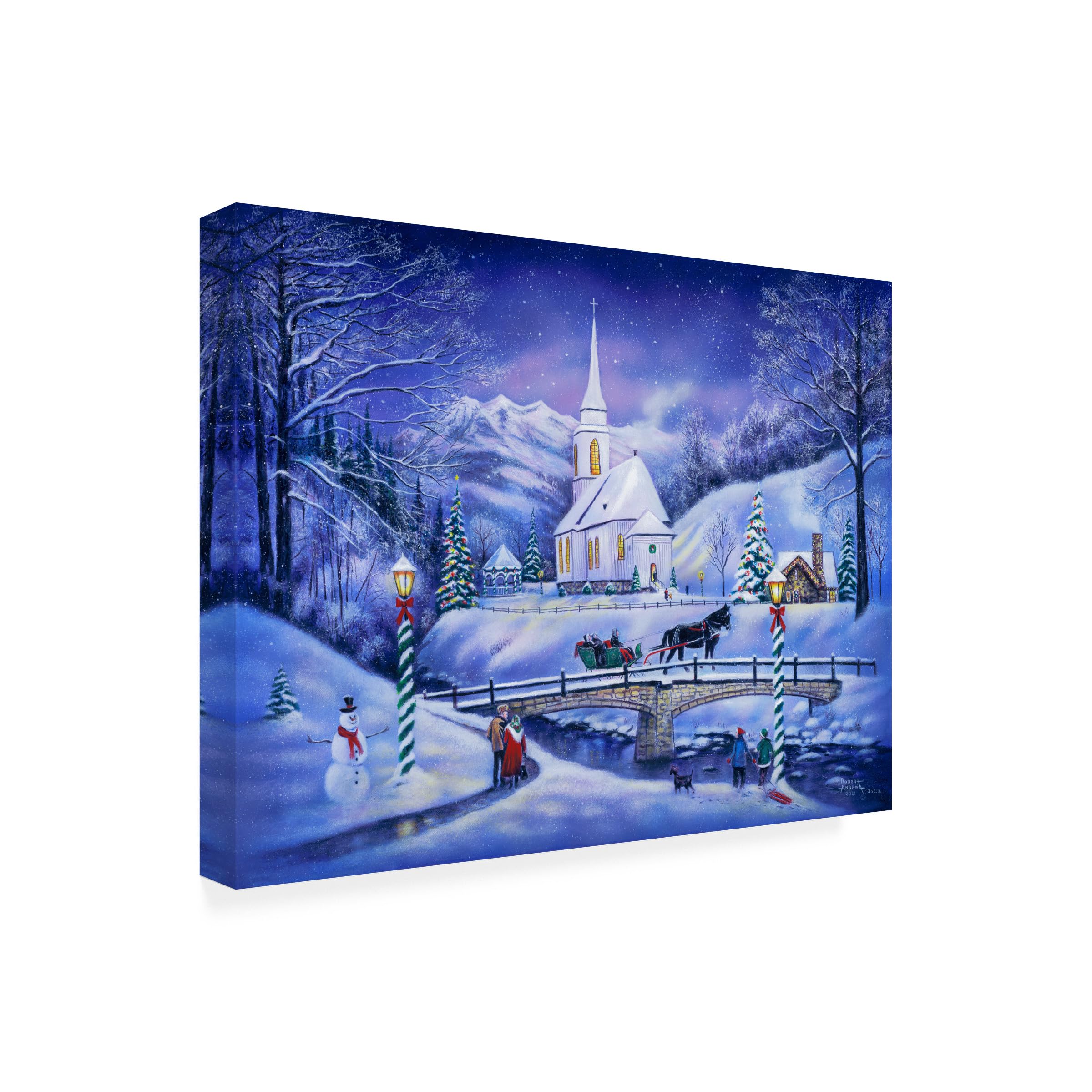 Trademark Fine Art Canvas Wall Art - Robert Andrea 'Mountain Valley Christmas' Landscape Painting - Premium Stretched Canvas Print for Home & Office Decor - Perfect for Living Room, Bedroom, Dining Room & Holiday Gift Giving