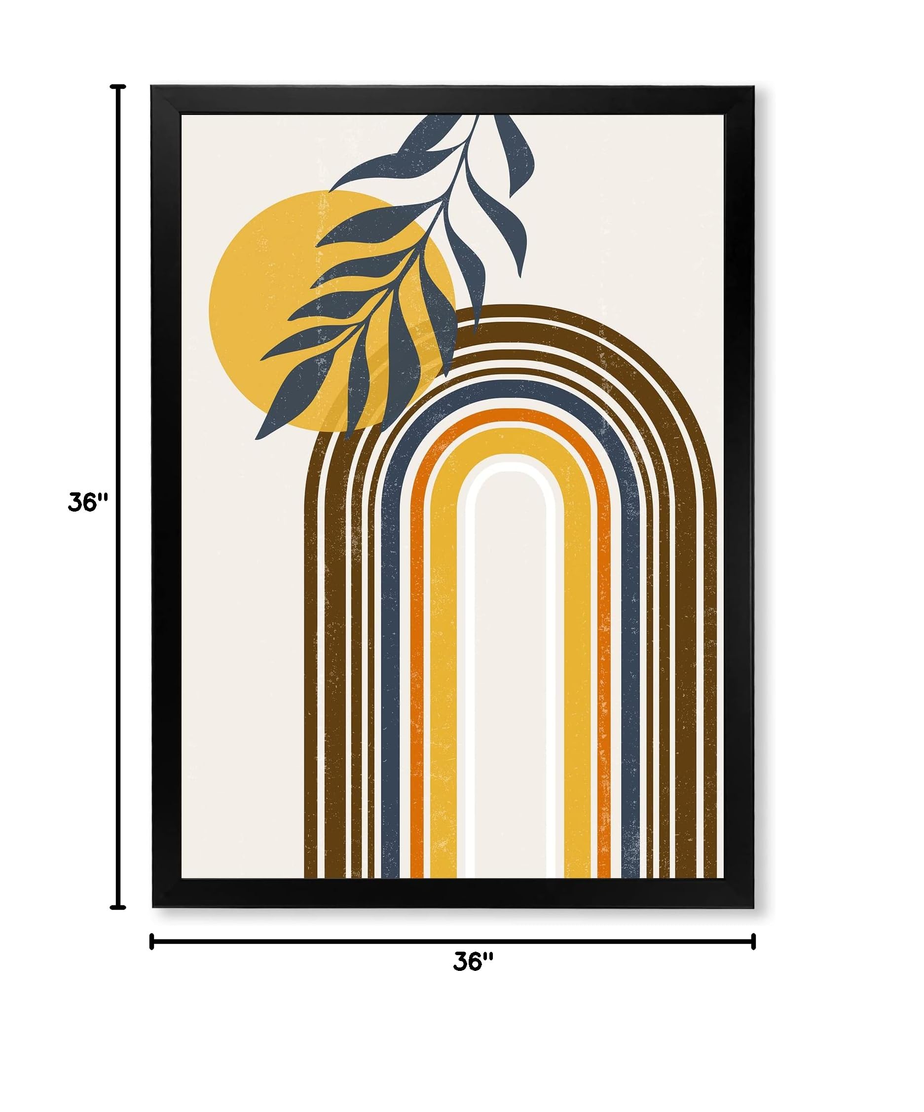 Abstract Sun Moon Leaves II Modern Framed Wall Art - Nature Inspired Home Decor for Living Room, Bedroom & Office