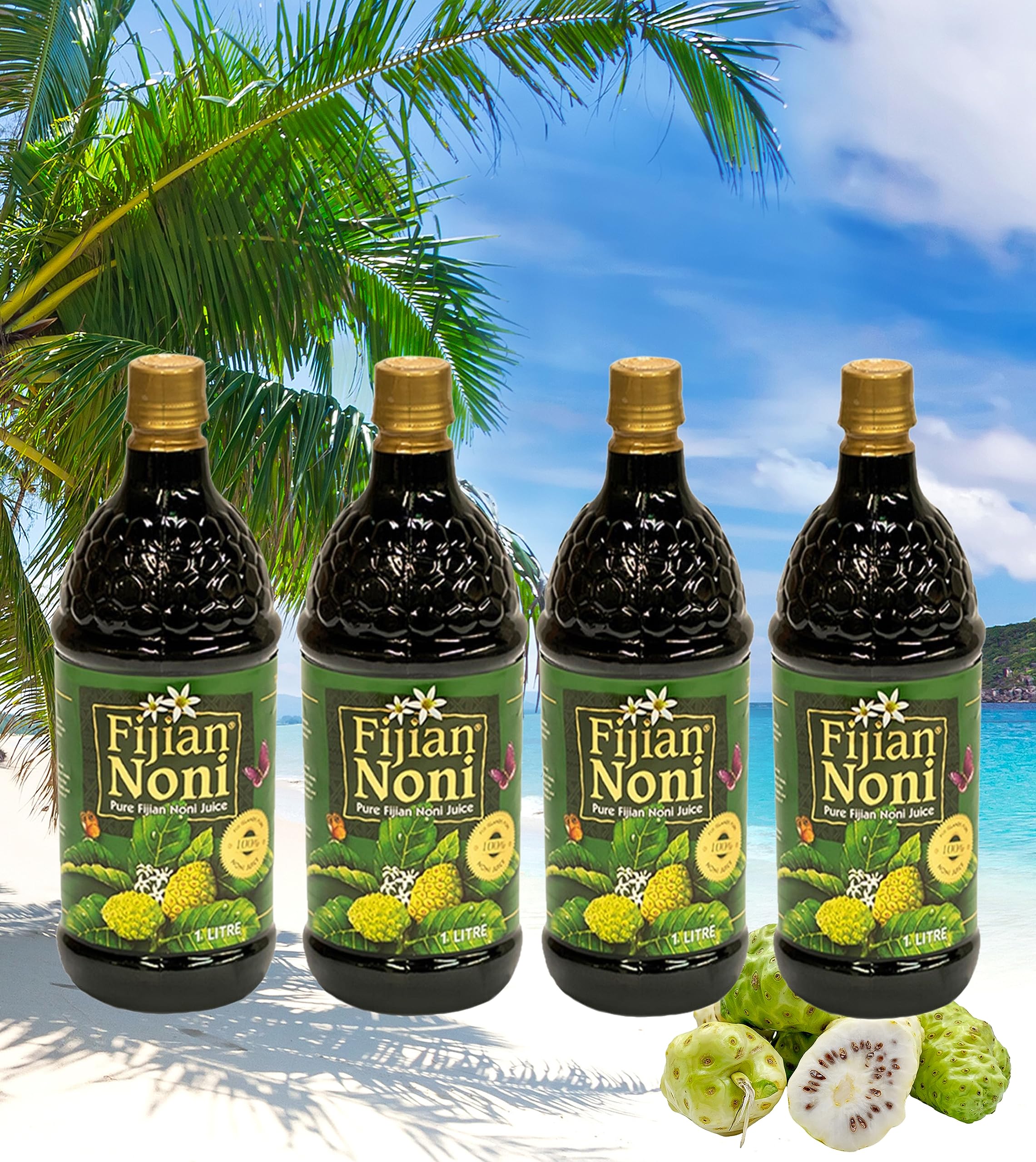 High Potency NONI Fruit Juice (4 Pack) - 1 Liter Bottles | Immune System Support & Powerful Health Benefits | Fijian Noni® | Perfect for Daily Wellness & Detox